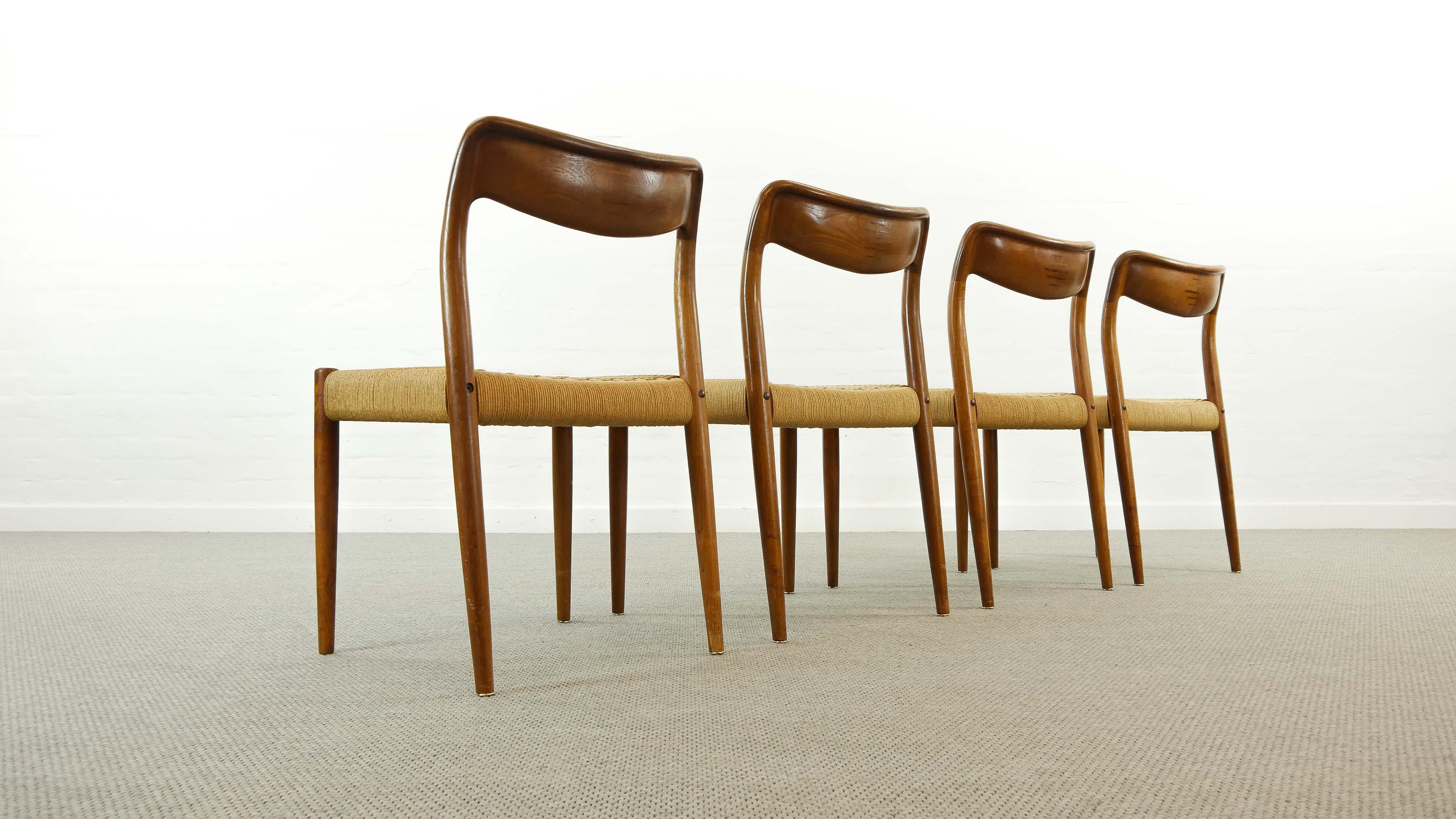 Set of 4 Teak Chairs with Papercord Seat by Johannes Andersen for Uldum, Denmark 2