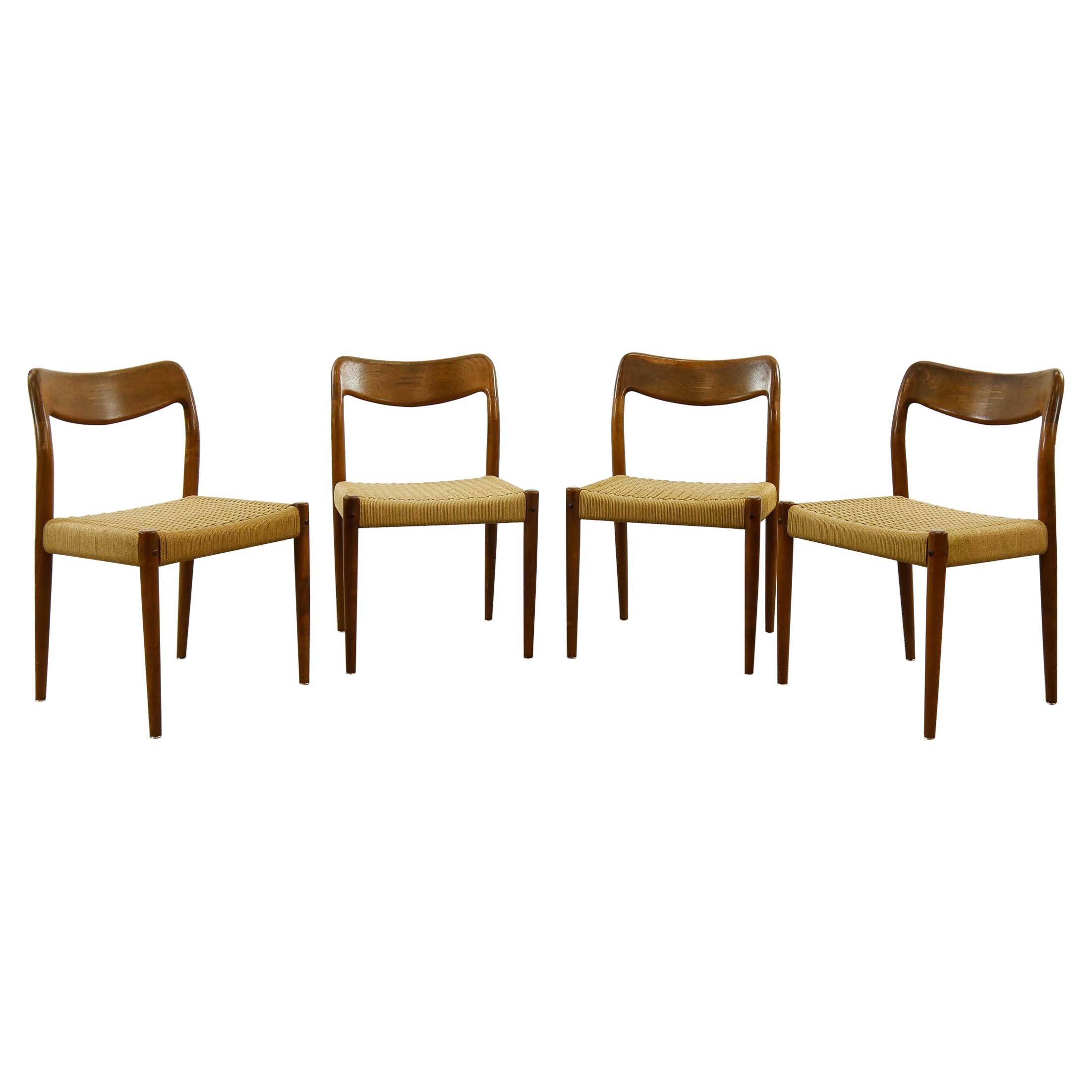 Set of 4 Teak Chairs with Papercord Seat by Johannes Andersen for Uldum, Denmark