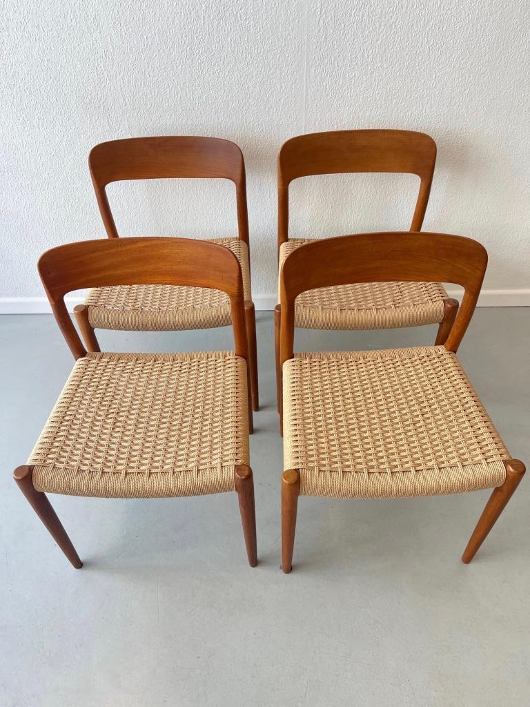 Set of 4 Teak & Cord Dining Chairs by Niels Møller, Denmark ca. 1960s 7