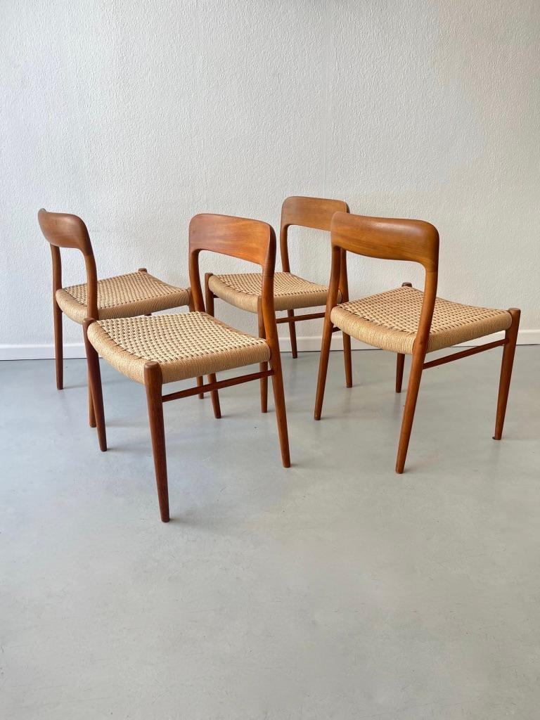 Danish Set of 4 Teak & Cord Dining Chairs by Niels Møller, Denmark ca. 1960s