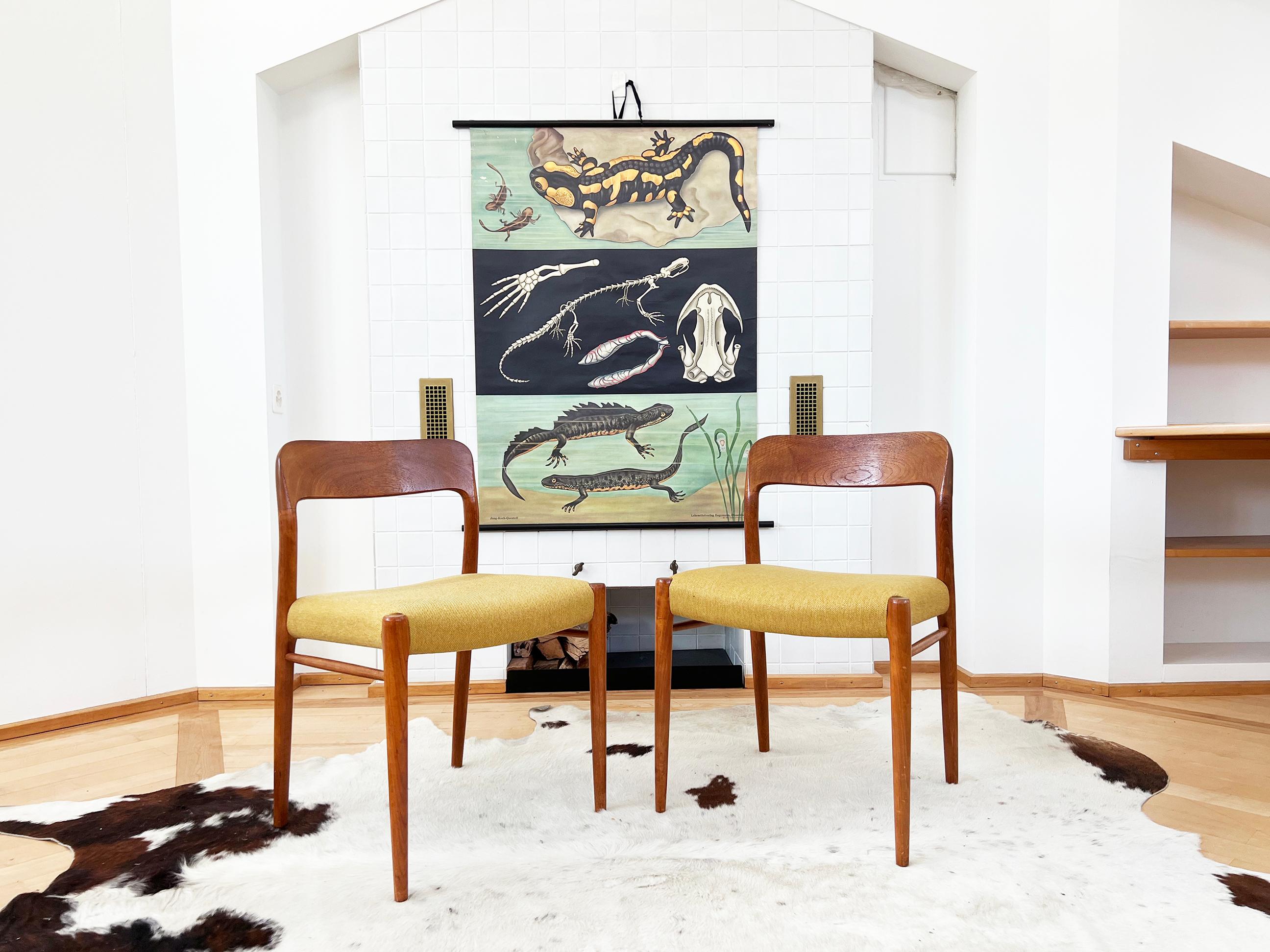 Upholstery Set of 4 Teak Denmark Mid Century Niels Moller Model 75 Teak Danish Chairs For Sale