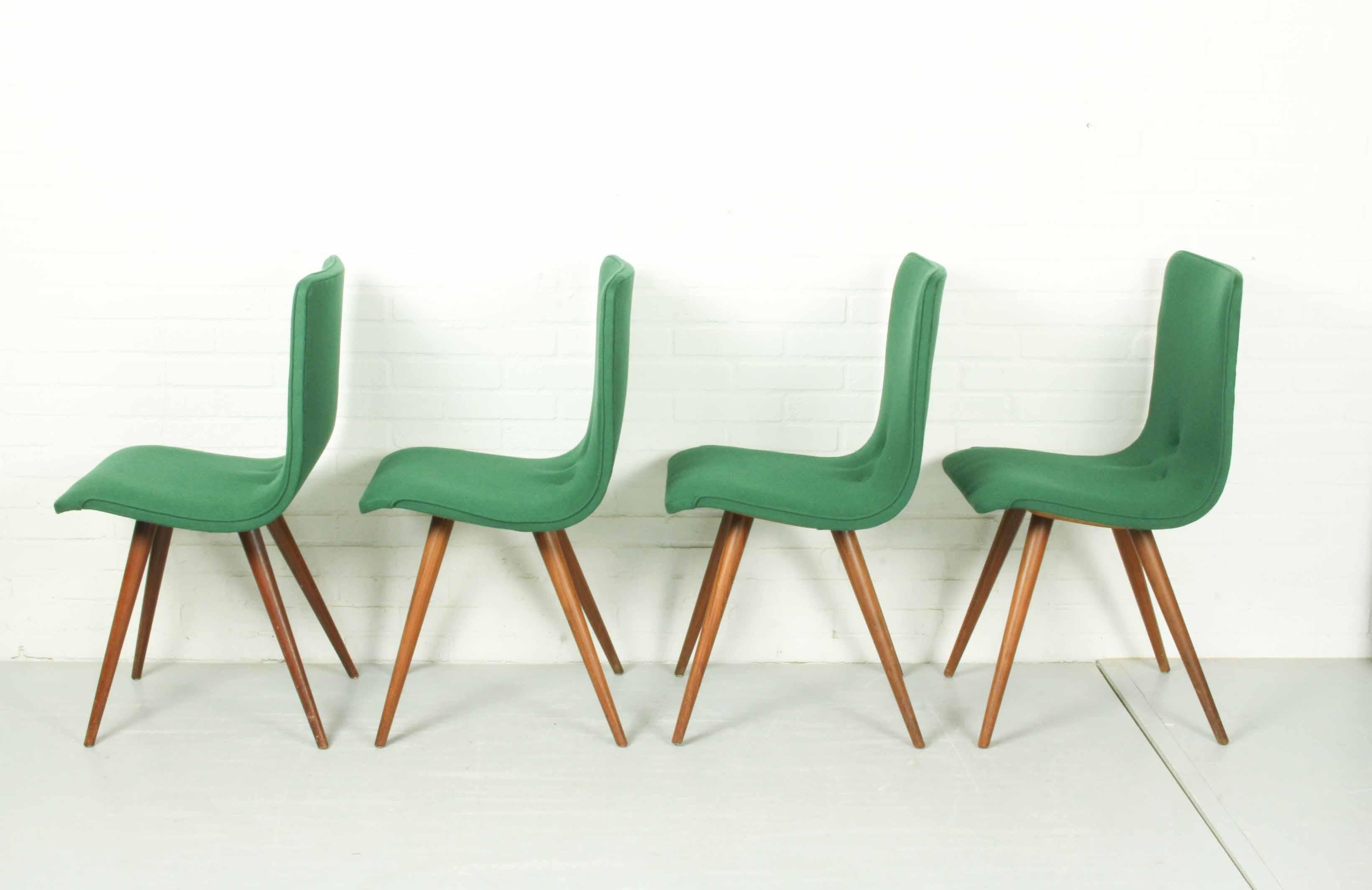 Mid-Century Modern Set of 4 Teak Dining Chairs by Van Os, 1950s For Sale