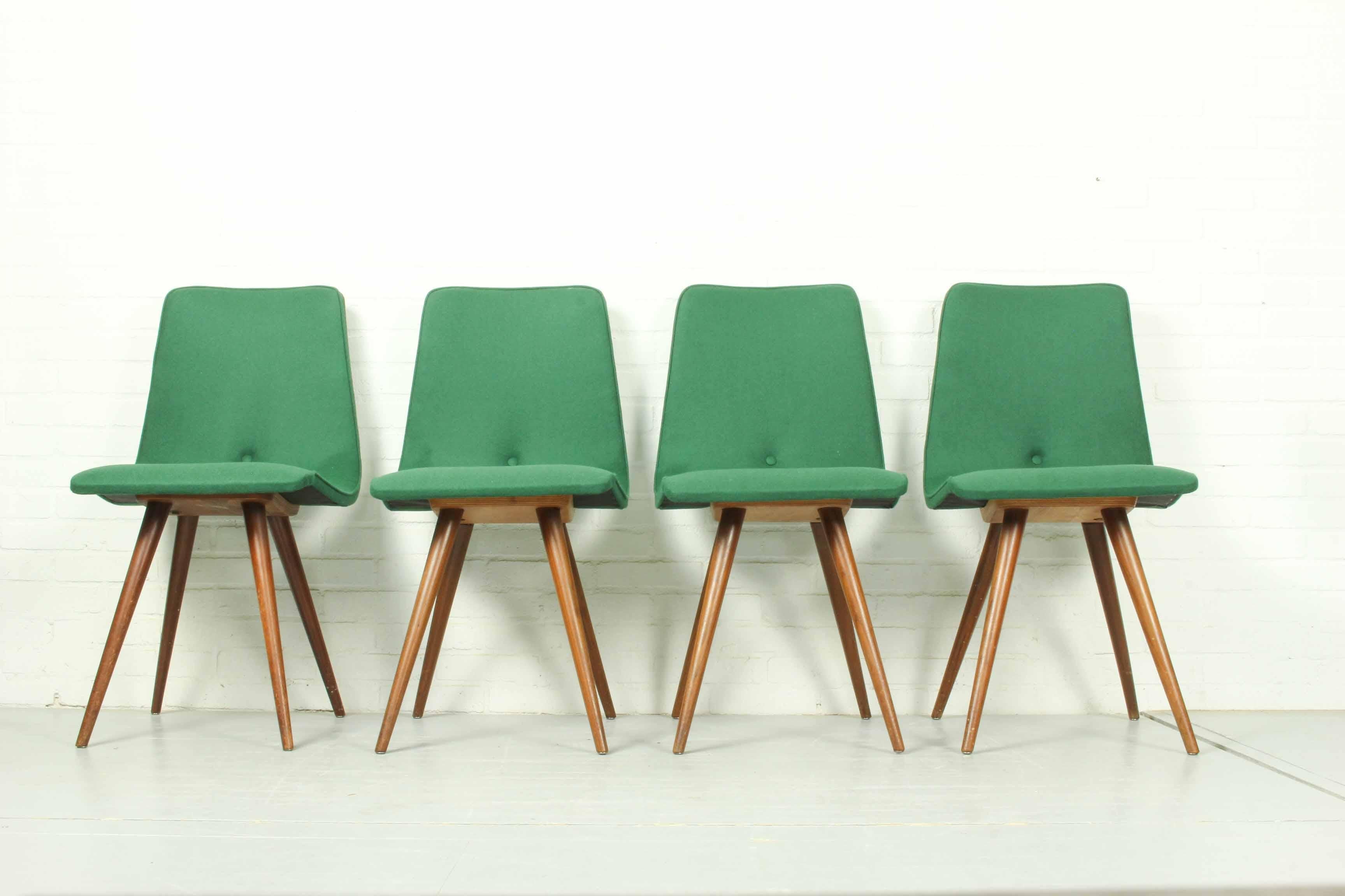 Wool Set of 4 Teak Dining Chairs by Van Os, 1950s For Sale