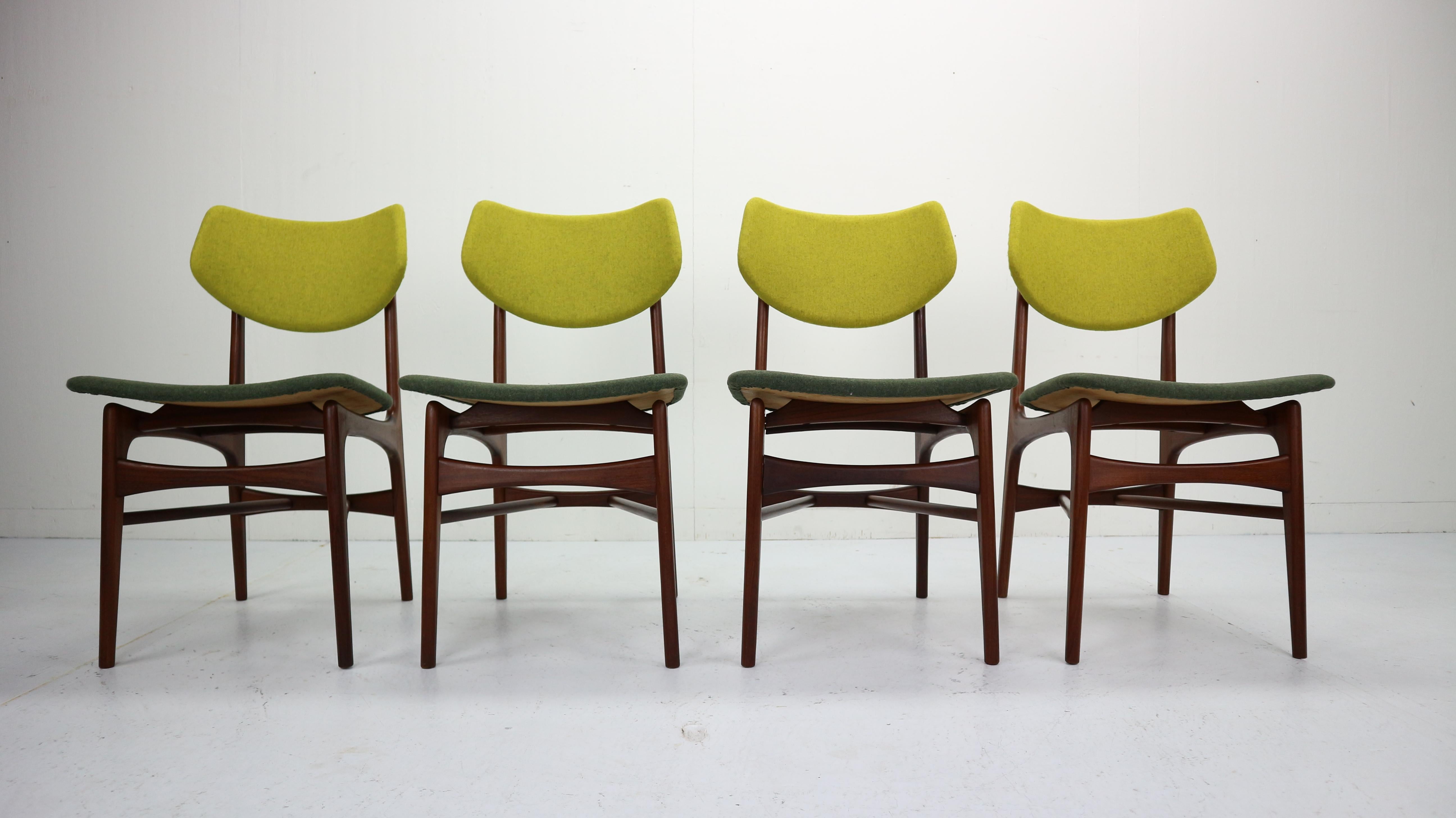Mid-Century Modern Set of 4 Teak Dining Chairs Hamar by Louis Van Teeffelen for Wébé, 1960s