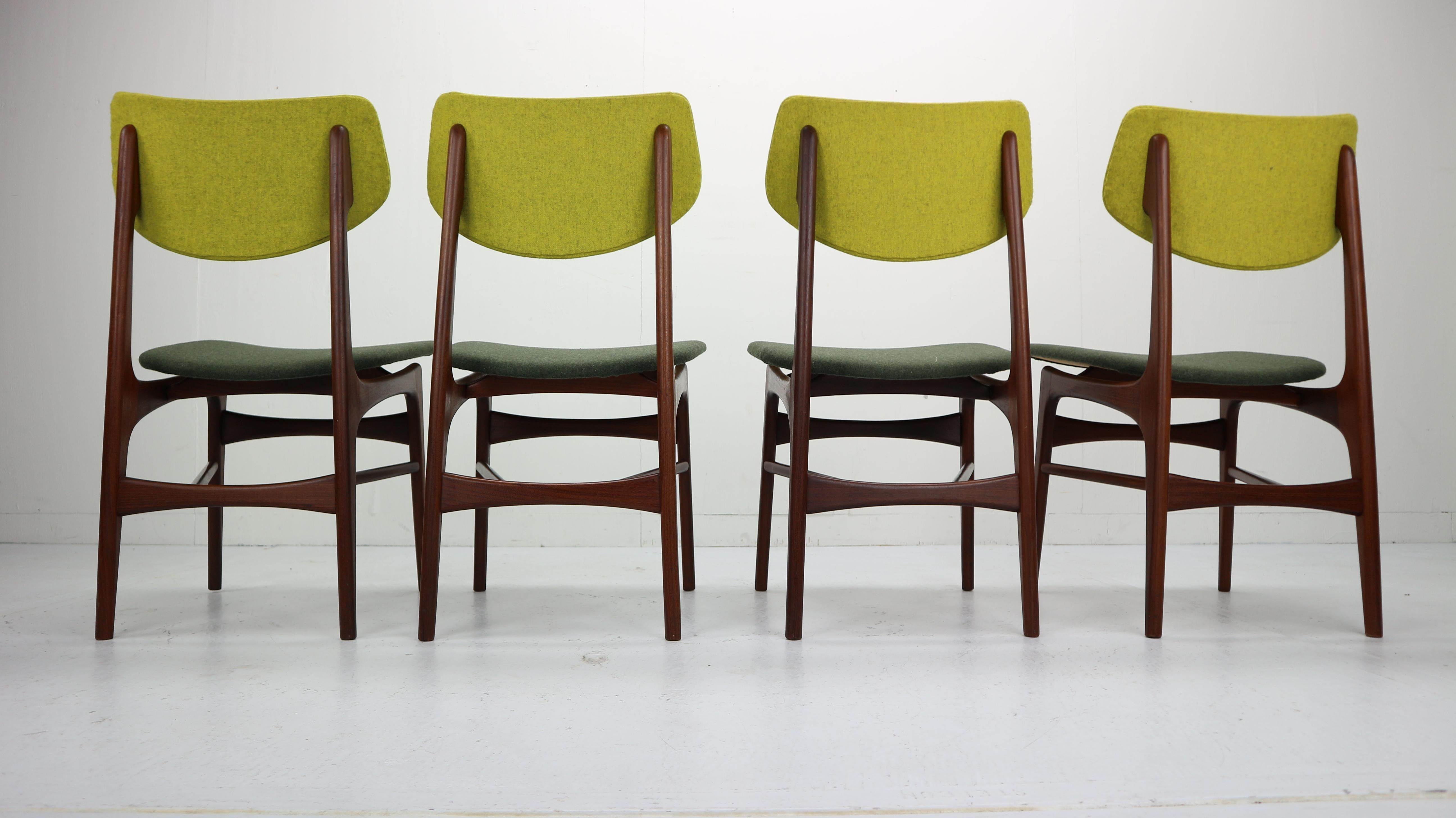 Wool Set of 4 Teak Dining Chairs Hamar by Louis Van Teeffelen for Wébé, 1960s