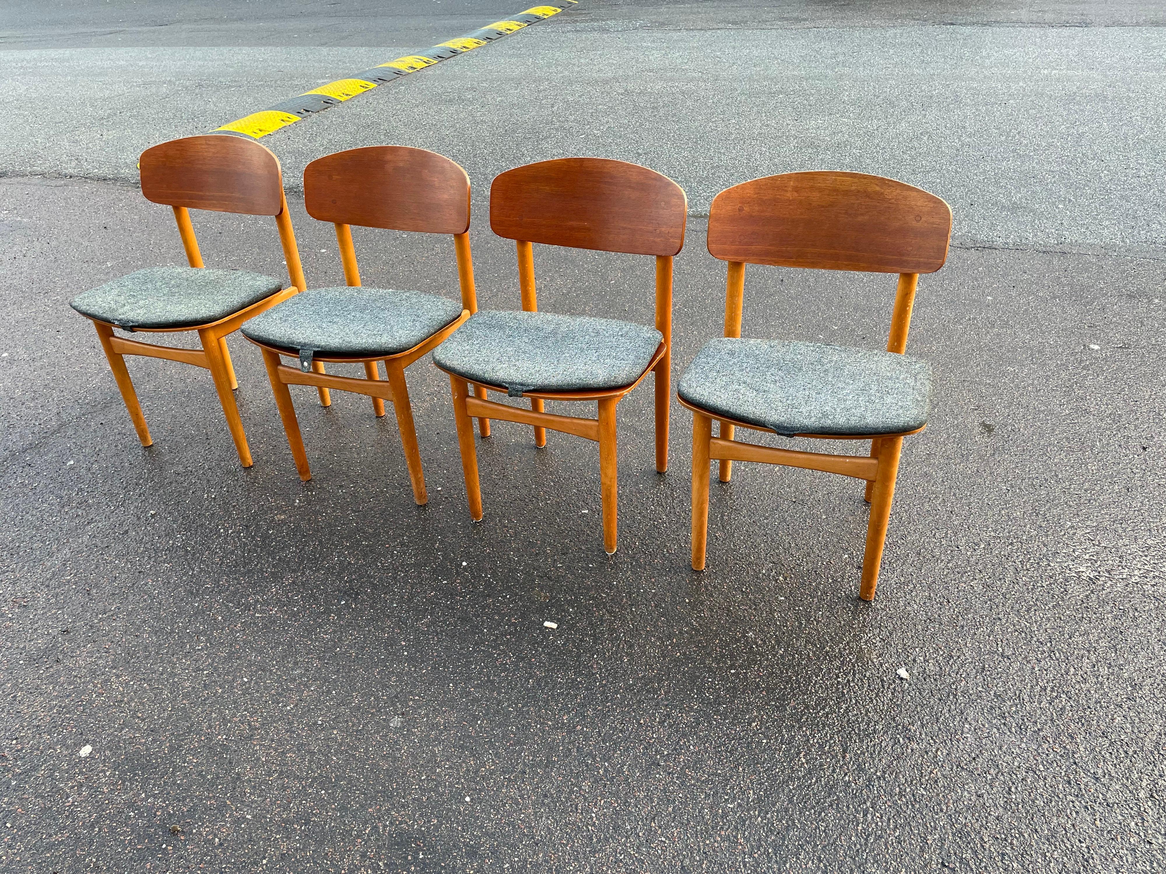 Among the great mid-20th century Danish furniture designers, Børge Mogensen distinguished himself with his faith to traditional values of craftsmanship and honesty of materials. This set of chairs contains that devotion of simple, exclusive and