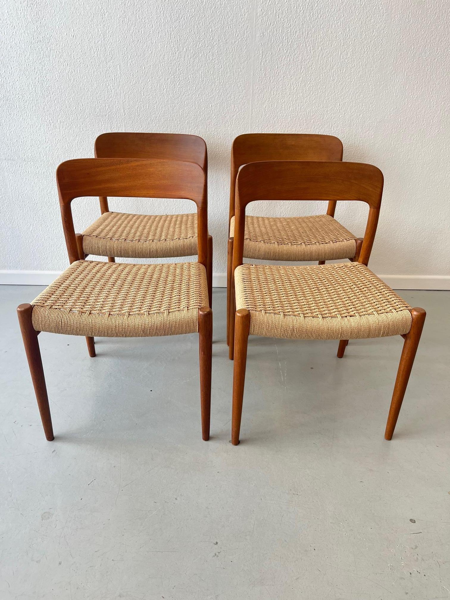 Set of 4 Teak Dining Chairs model 75 by Niels O. Moller, Denmark 1960s 4