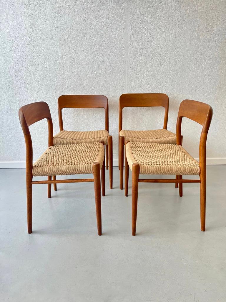 Set of 4 Teak Dining Chairs model 75 by Niels O. Moller, Denmark 1960s 6