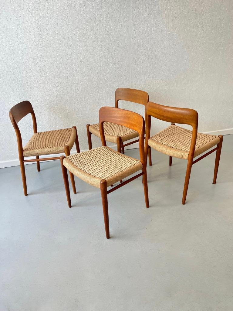 Set of 4 Teak Dining Chairs model 75 by Niels O. Moller, Denmark 1960s 2