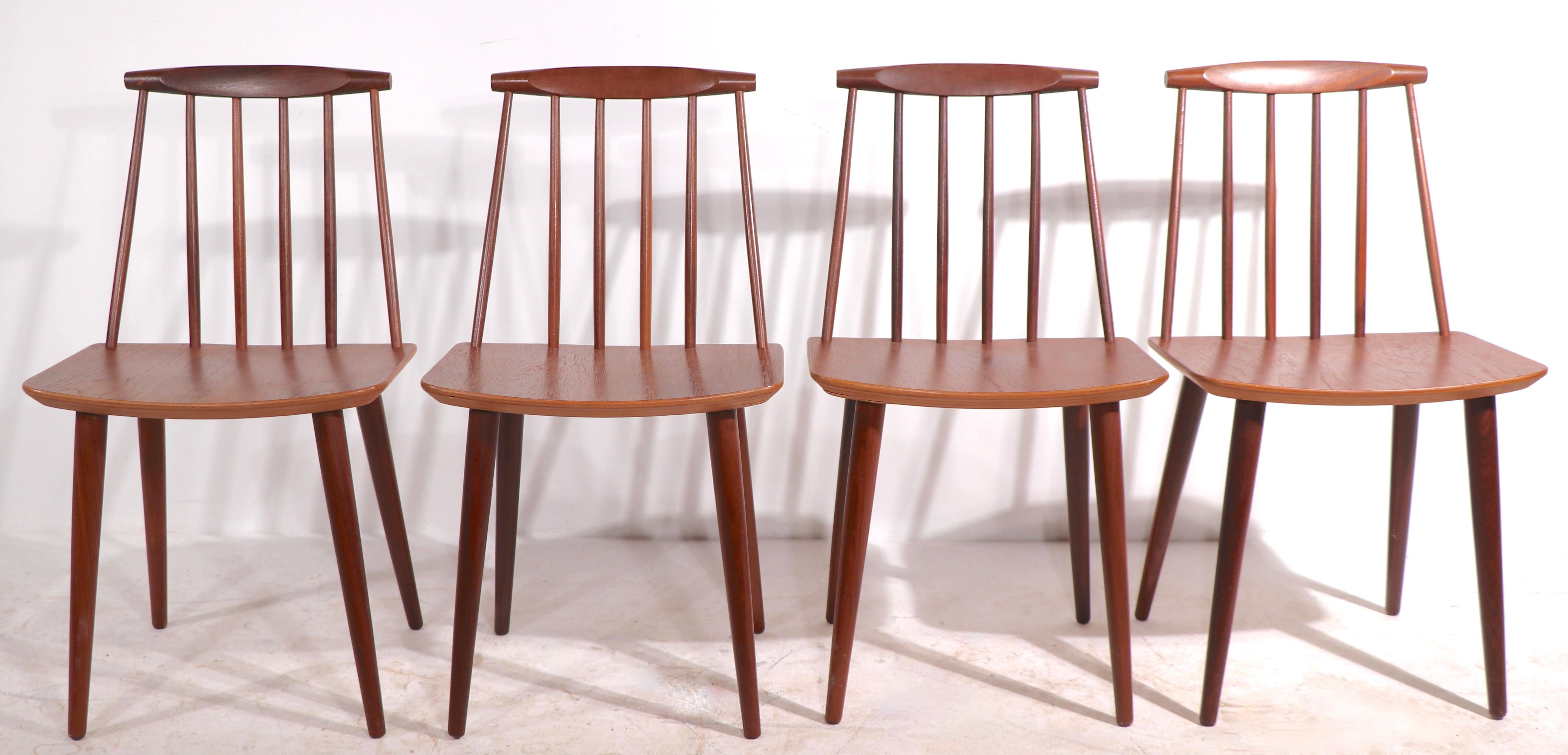 Scandinavian Modern Set of 4 Teak Folke Palsson Danish Mid-Century Modern J 77 Chairs by FDB Mobler