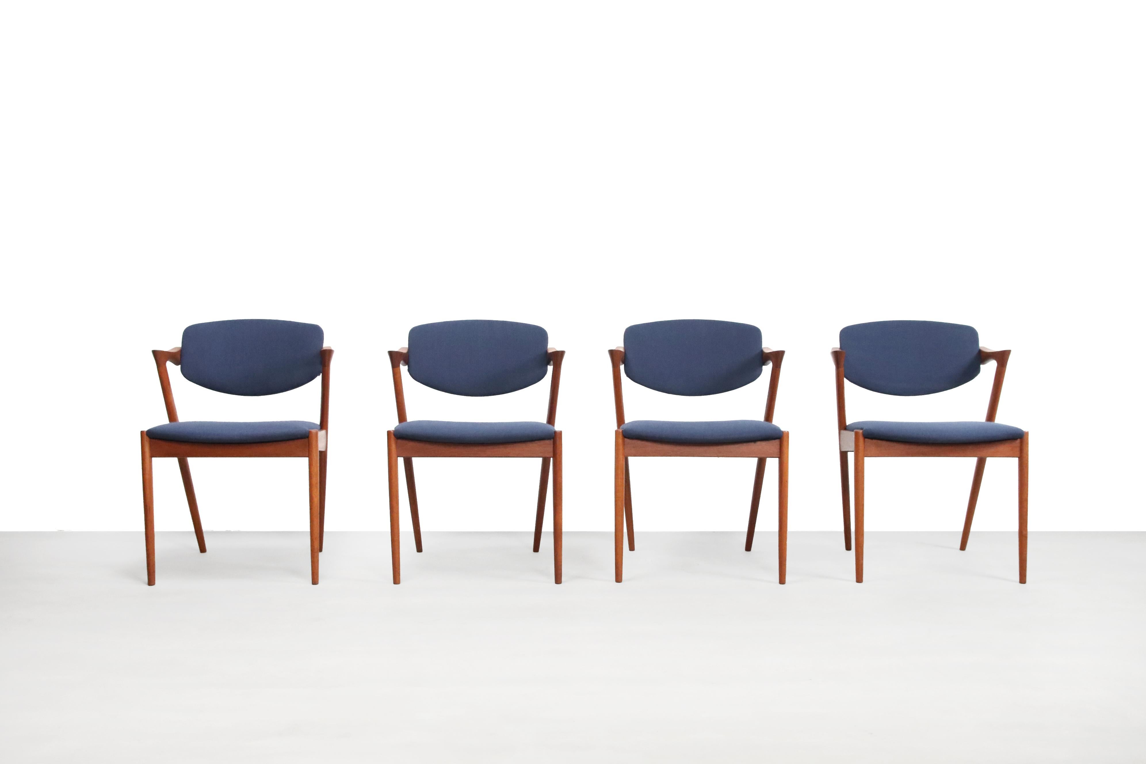 Wool Set of 4 Teak Model 42 Dining Chairs by Kai Kristiansen for Andersen, Denmark