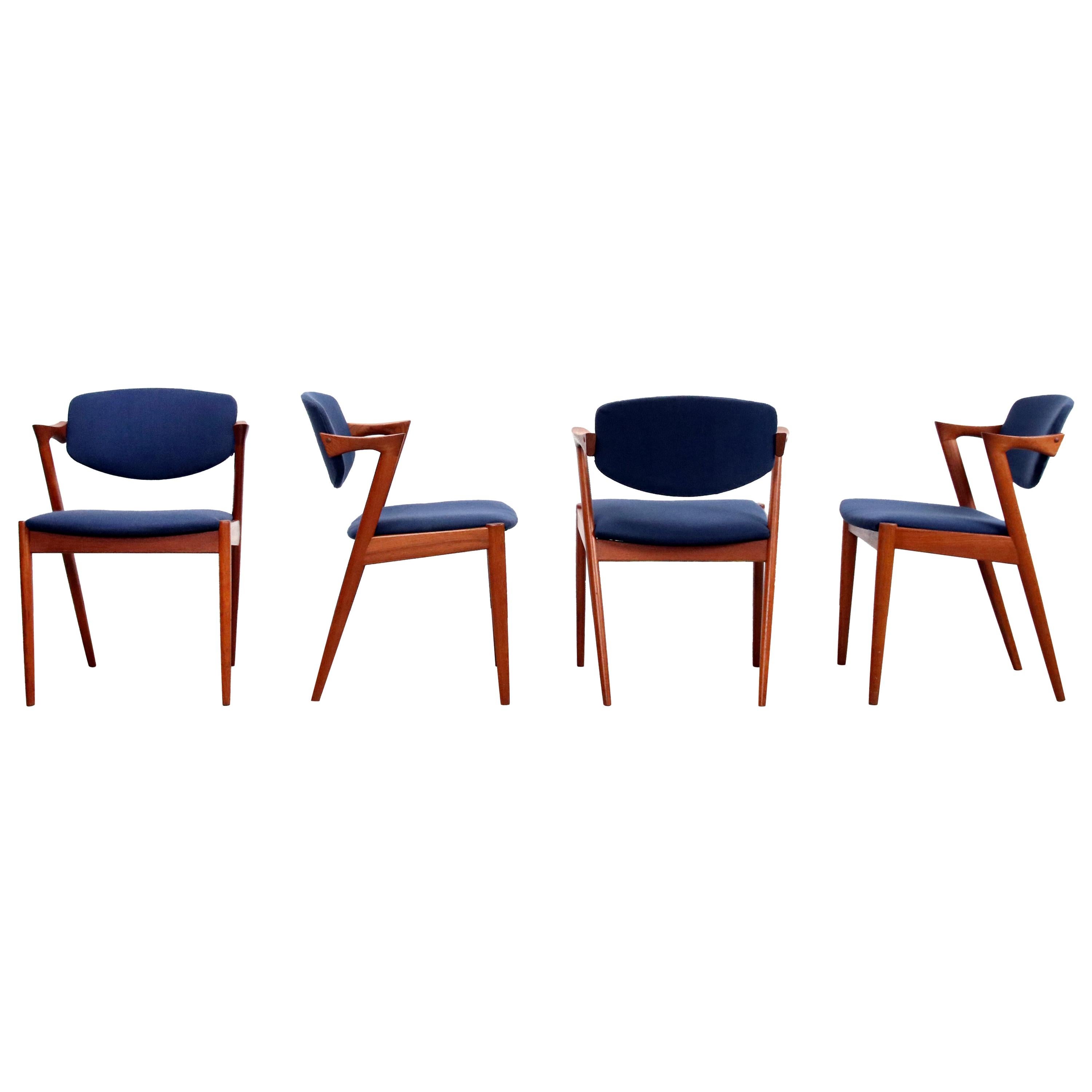 Set of 4 Teak Model 42 Dining Chairs by Kai Kristiansen for Andersen, Denmark