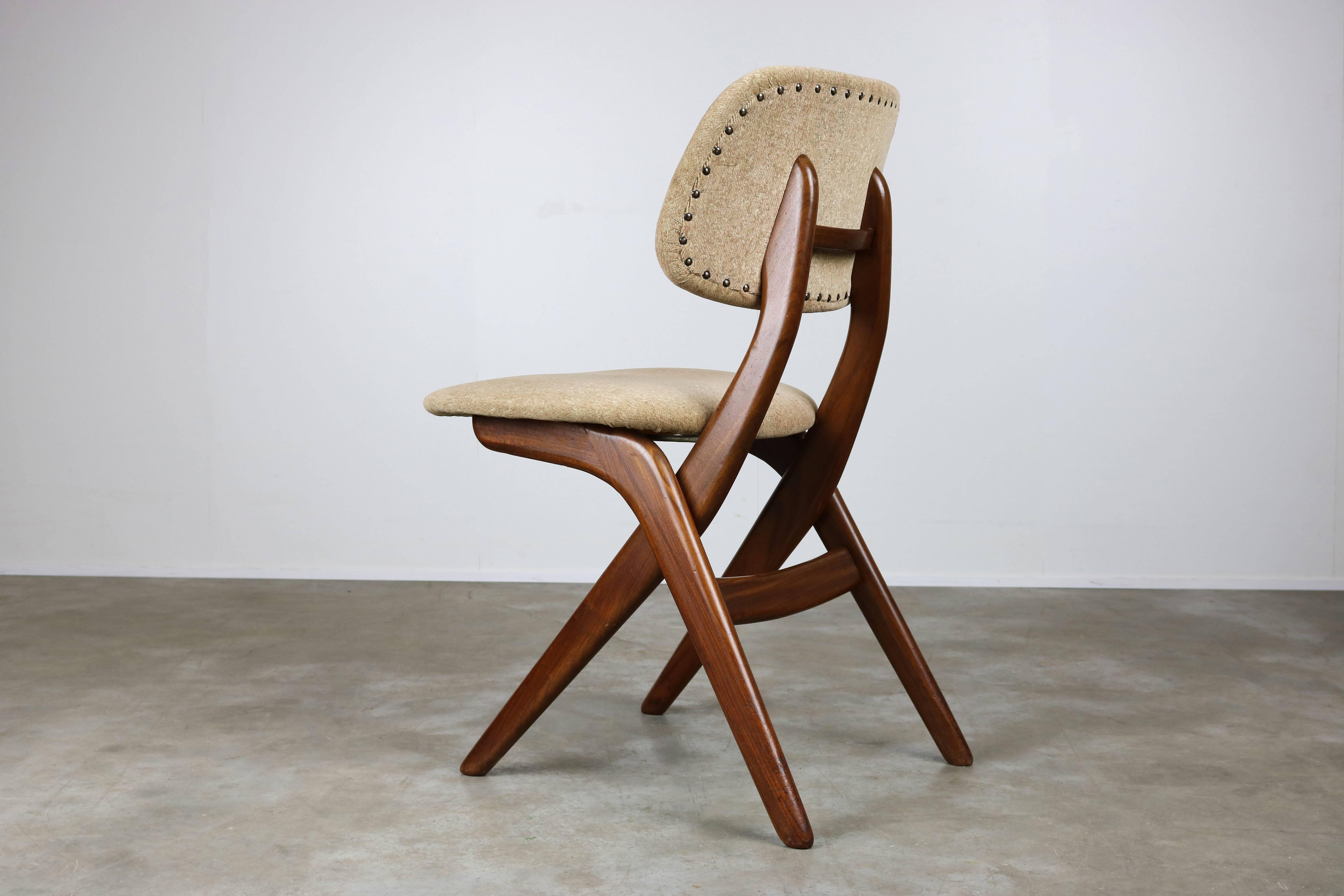 Set of Four Teak Pelican Dining Chairs, Louis Van Teeffelen for Webe 1960 Brown 1