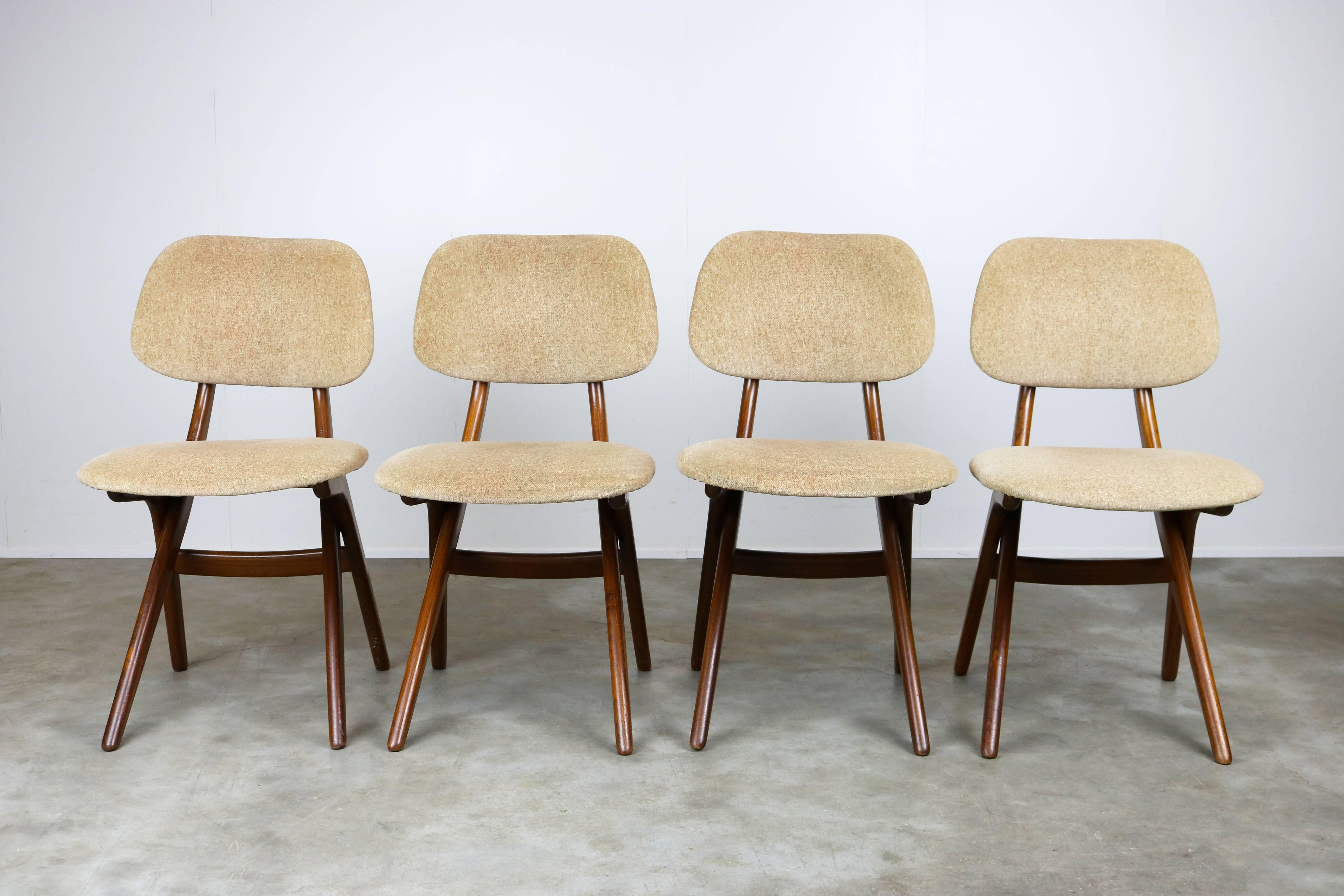 Set of Four Teak Pelican Dining Chairs, Louis Van Teeffelen for Webe 1960 Brown 3