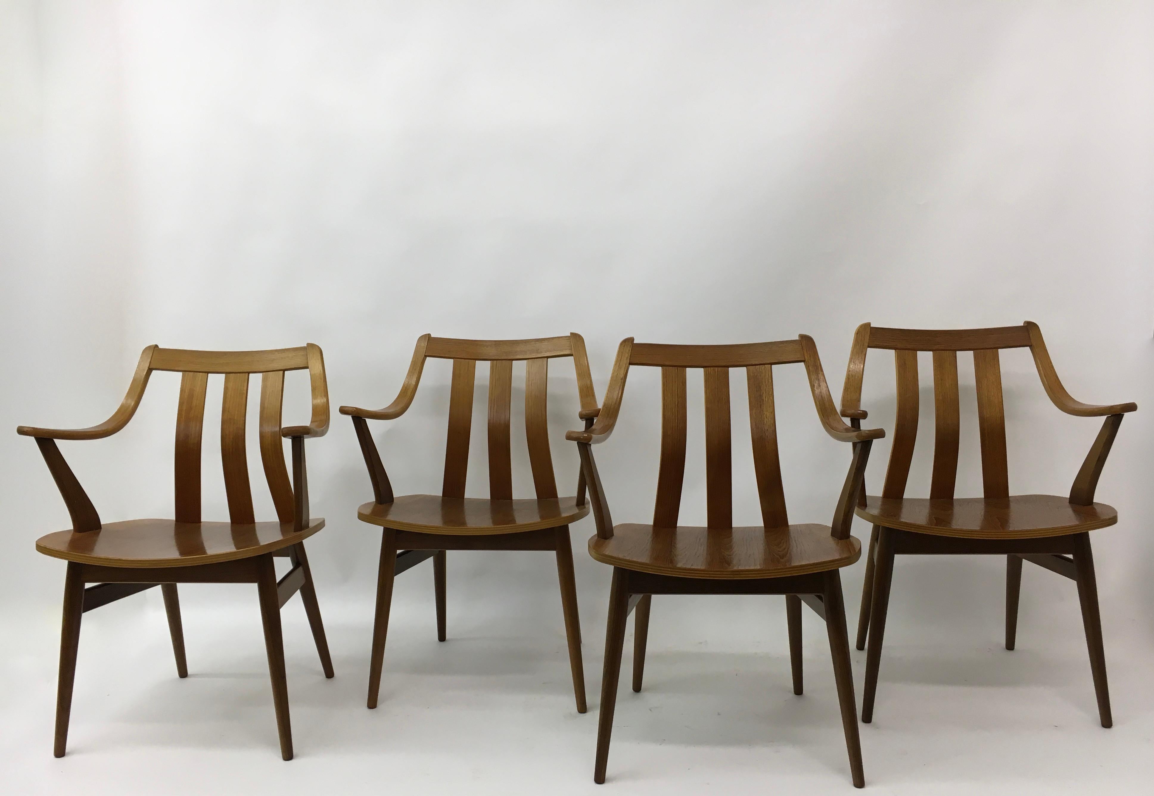 Set of  4 teak plywood dining chairs Attr. Pastoe , 1960’s For Sale 3