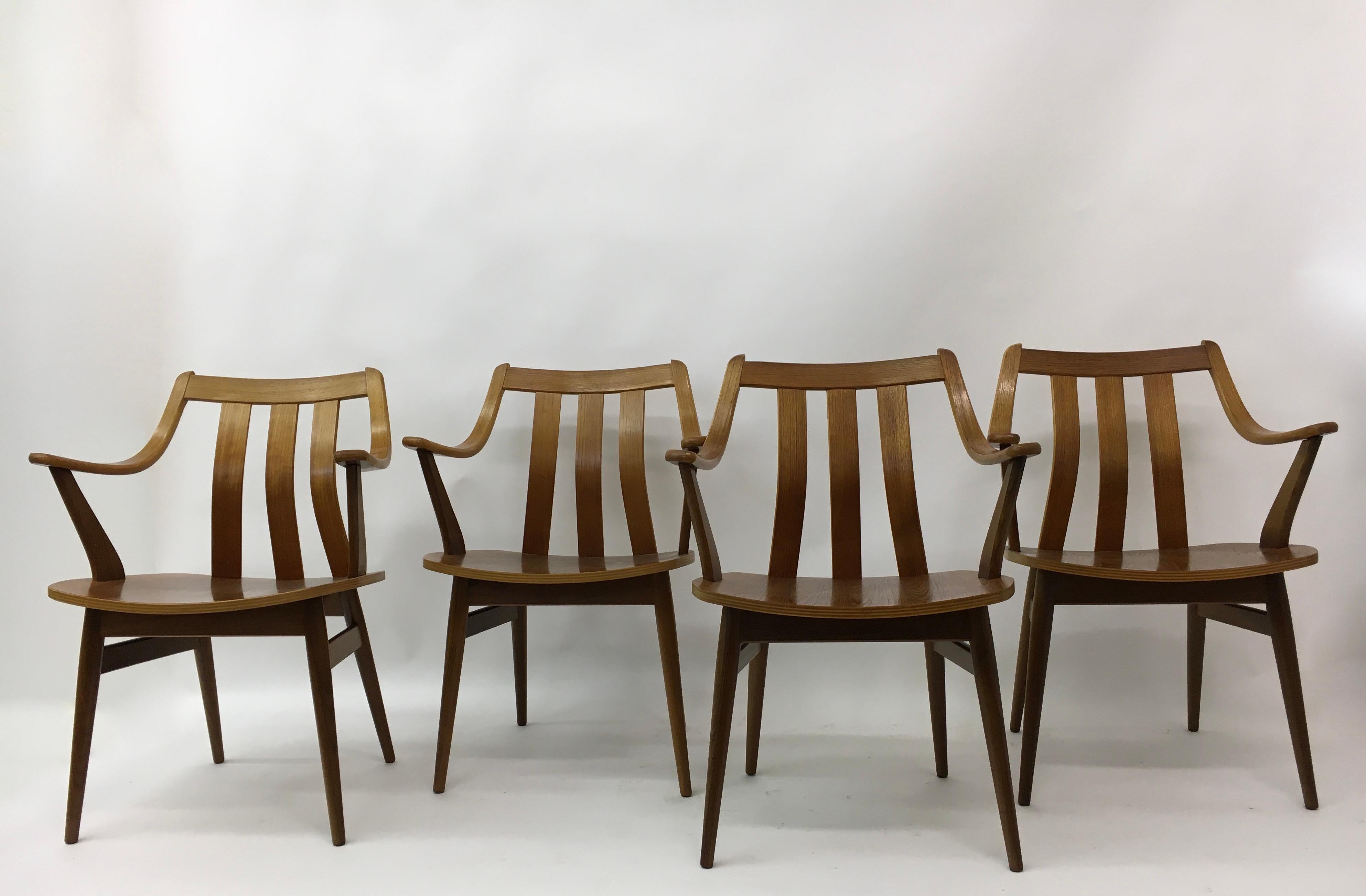 Set of  4 teak plywood dining chairs Attr. Pastoe , 1960’s For Sale 4