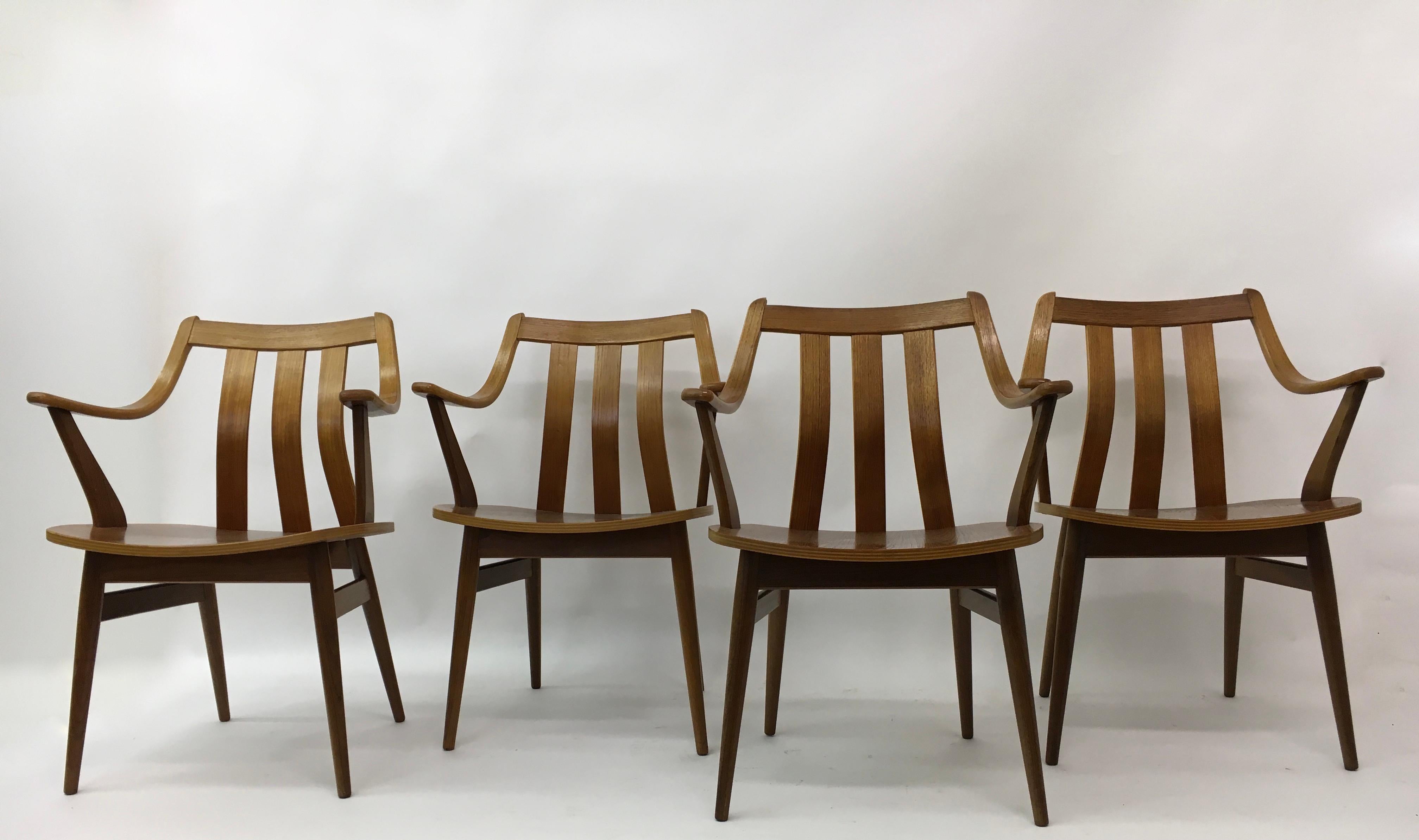 Set of  4 teak plywood dining chairs Attr. Pastoe , 1960’s For Sale 5