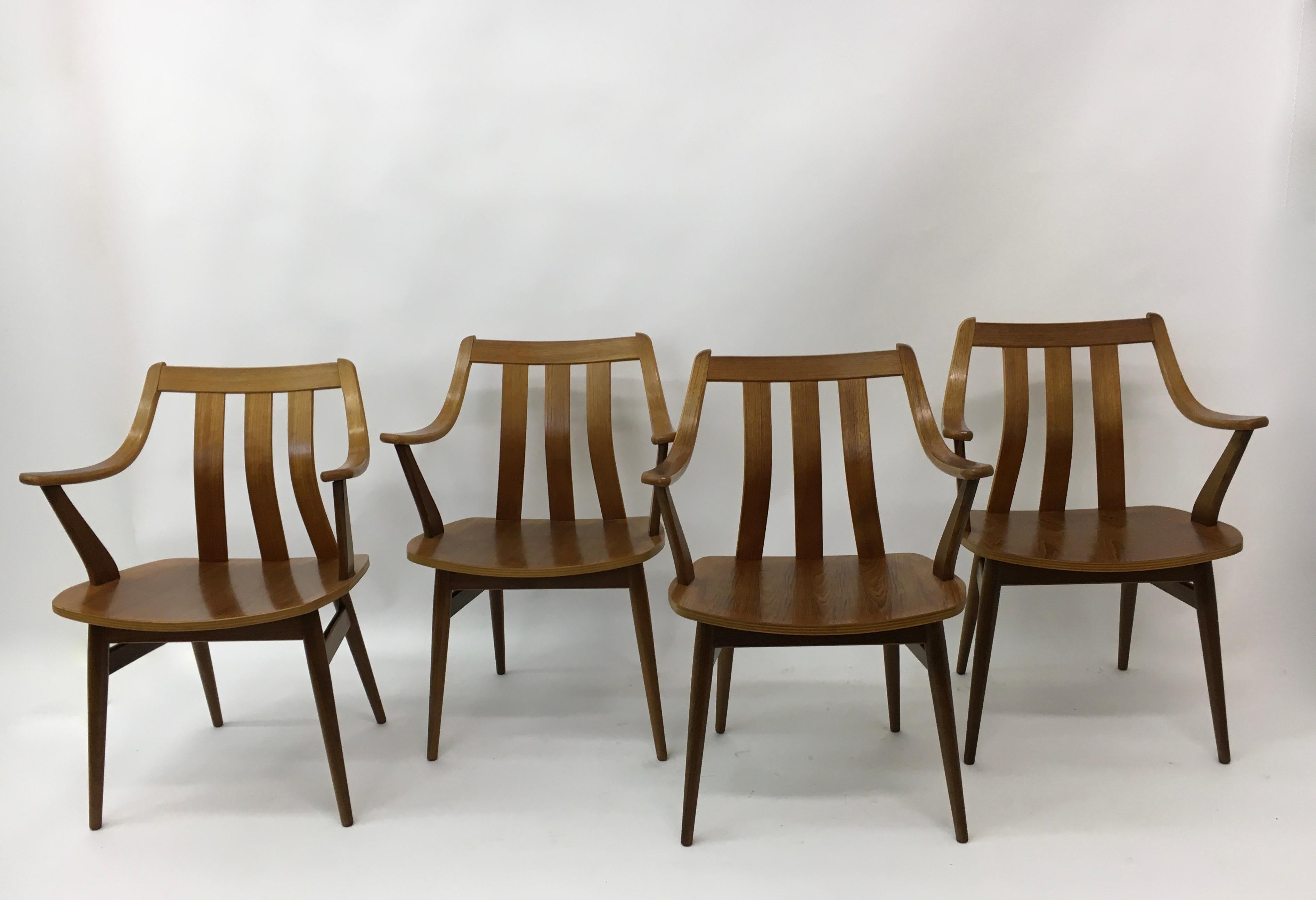 Set of  4 teak plywood dining chairs Attr. Pastoe , 1960’s For Sale 6