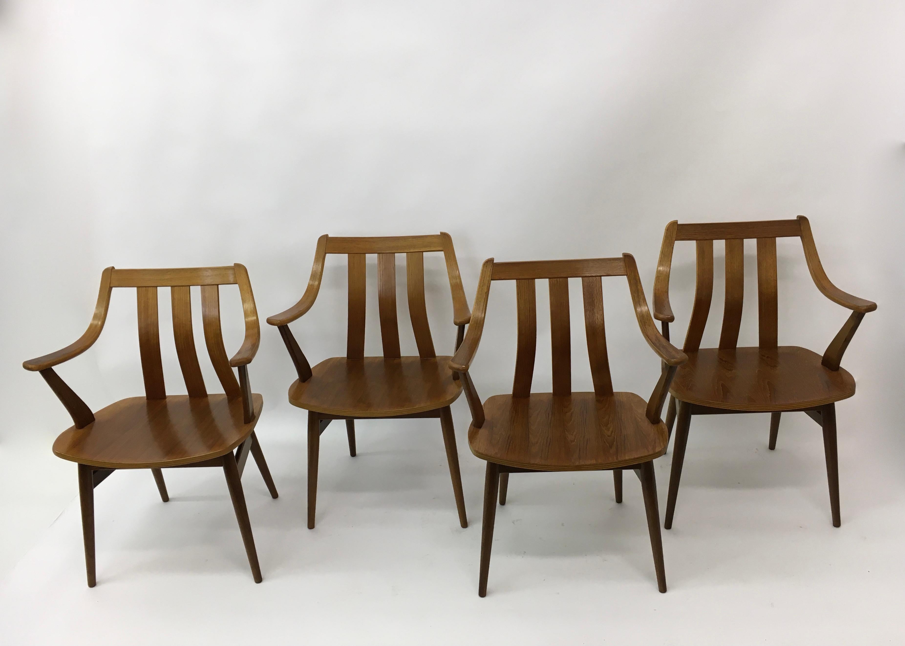 Set of  4 teak plywood dining chairs Attr. Pastoe , 1960’s For Sale 7