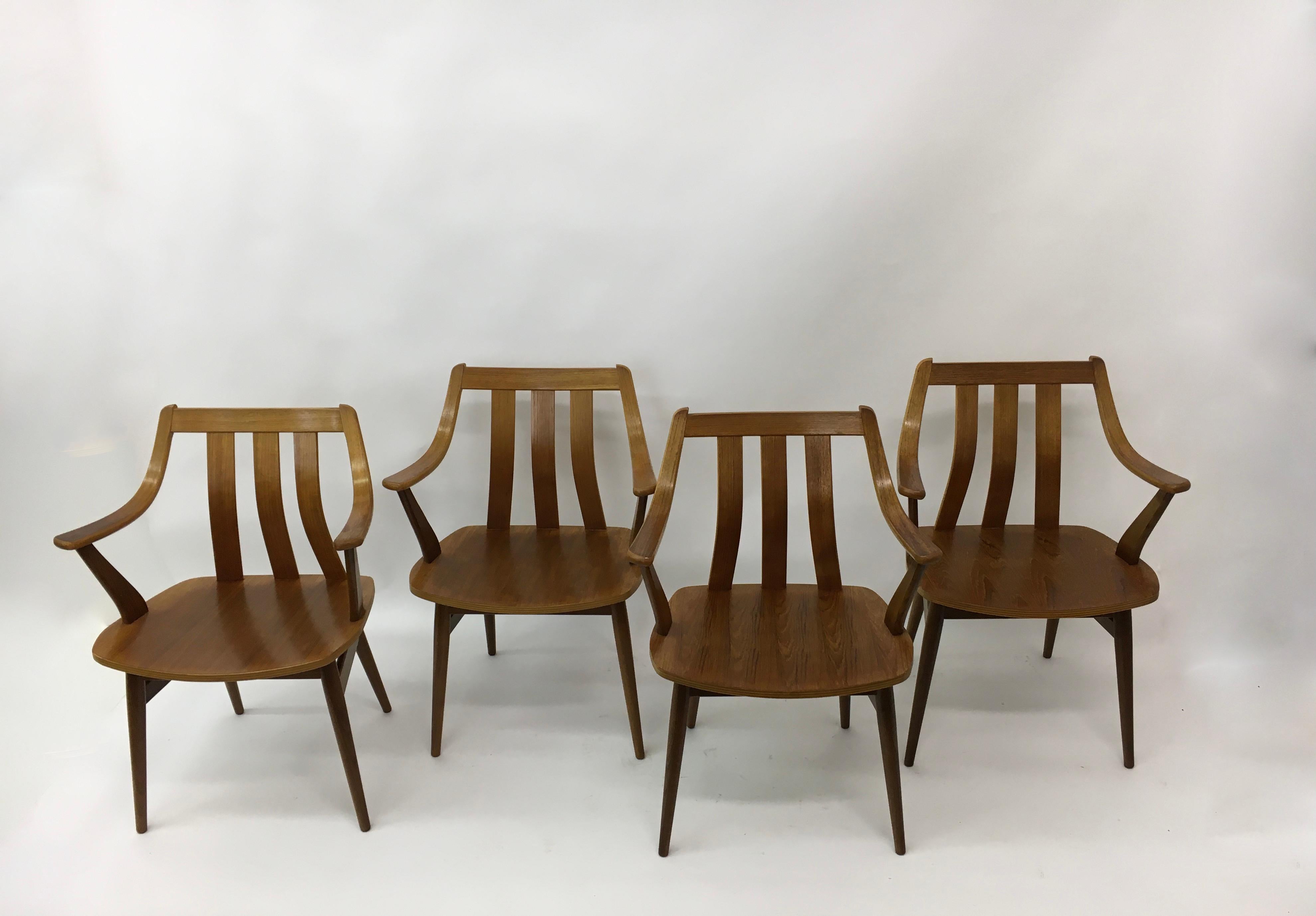 Set of  4 teak plywood dining chairs Attr. Pastoe , 1960’s For Sale 8