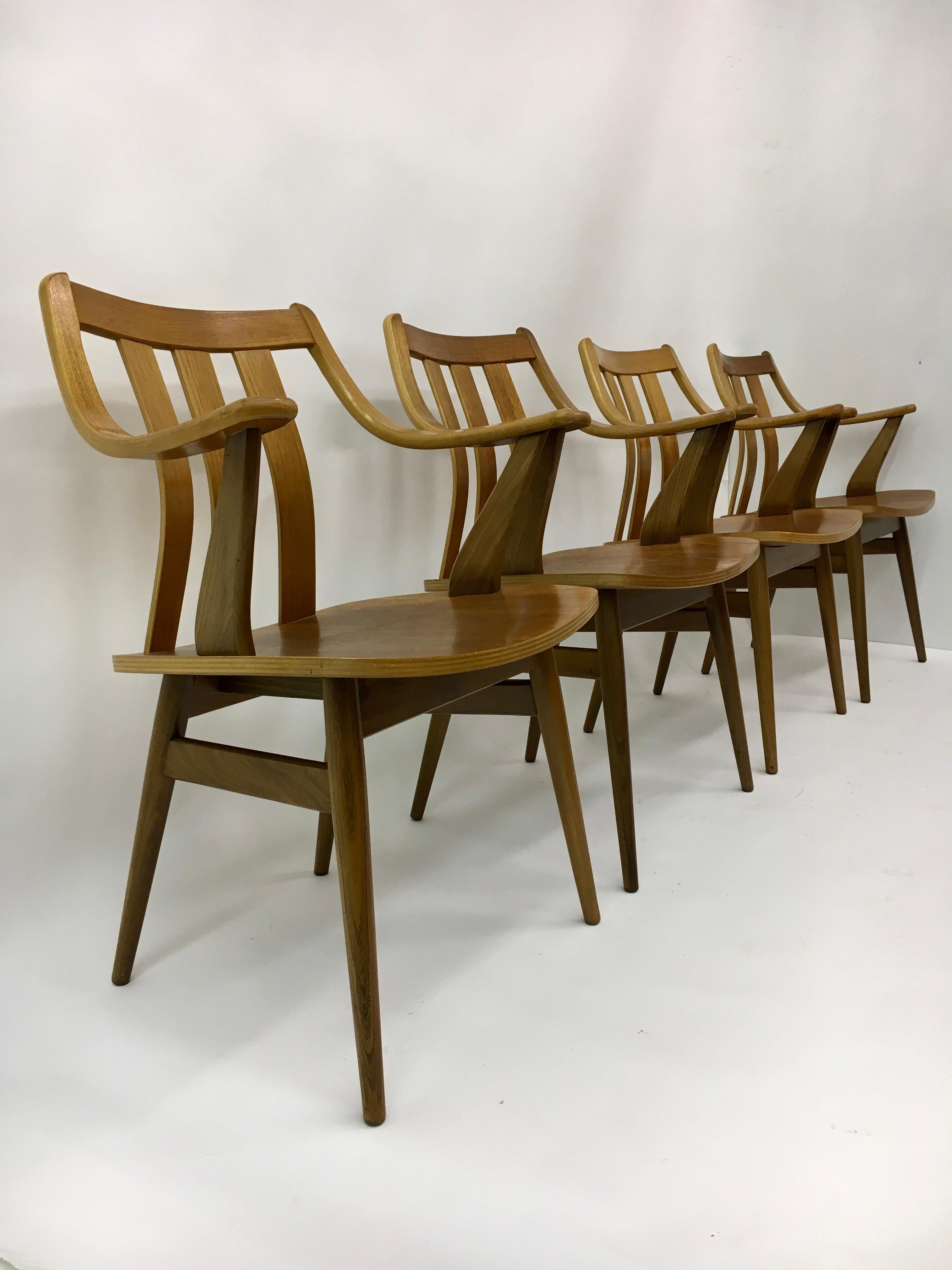Set of  4 teak plywood dining chairs Attr. Pastoe , 1960’s For Sale 9