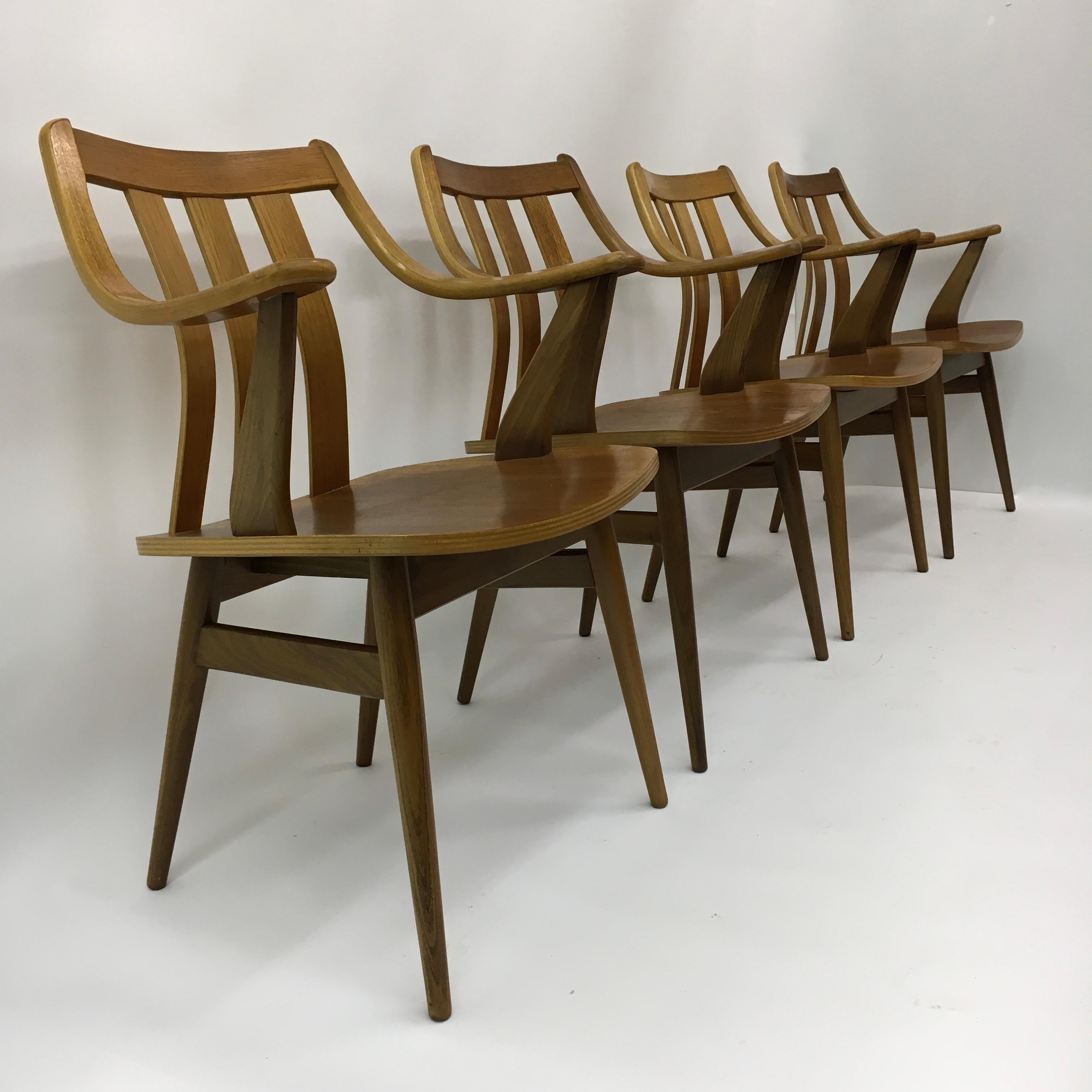 Set of  4 teak plywood dining chairs Attr. Pastoe , 1960’s For Sale 10