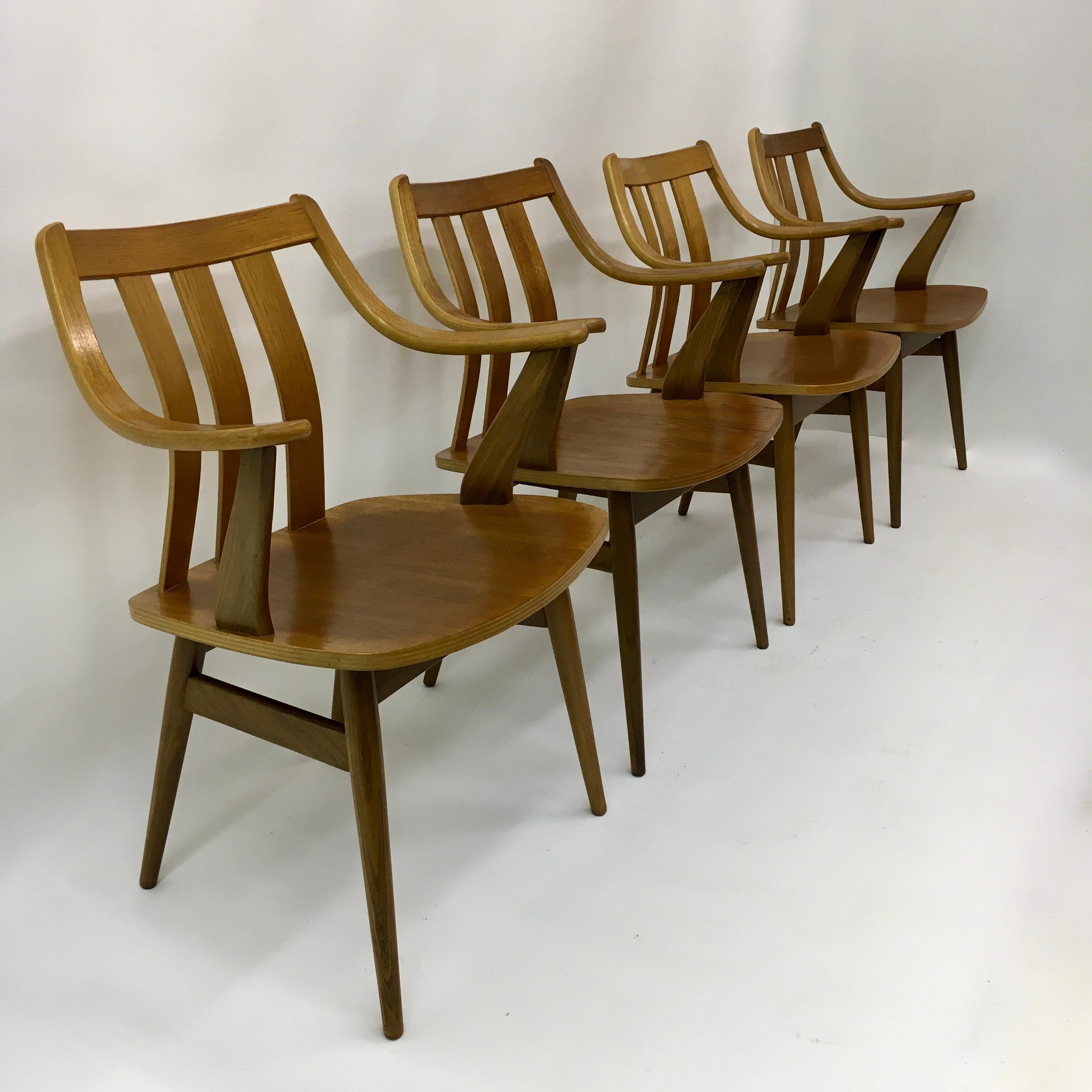 Set of  4 teak plywood dining chairs Attr. Pastoe , 1960’s For Sale 11