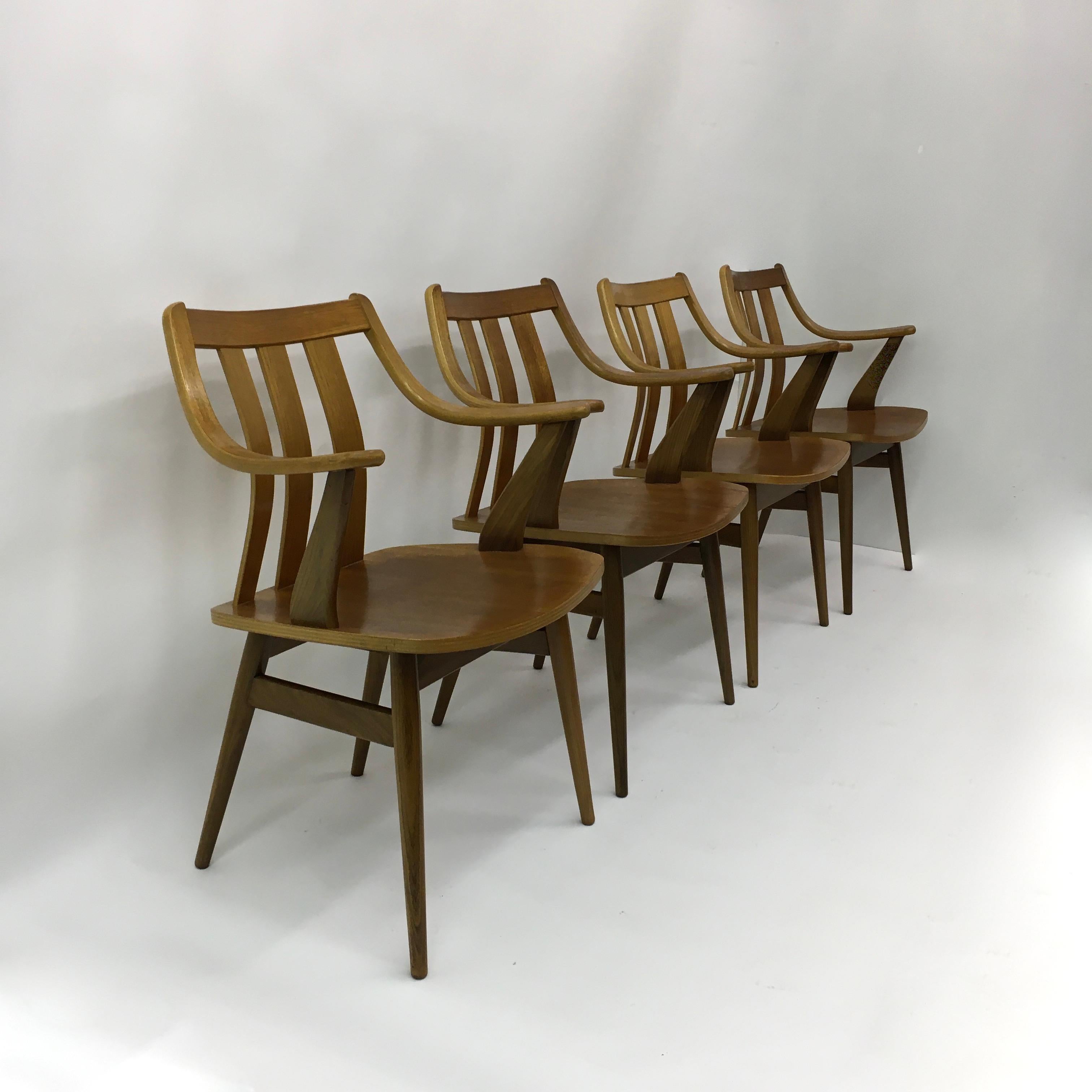 Set of  4 teak plywood dining chairs Attr. Pastoe , 1960’s For Sale 12