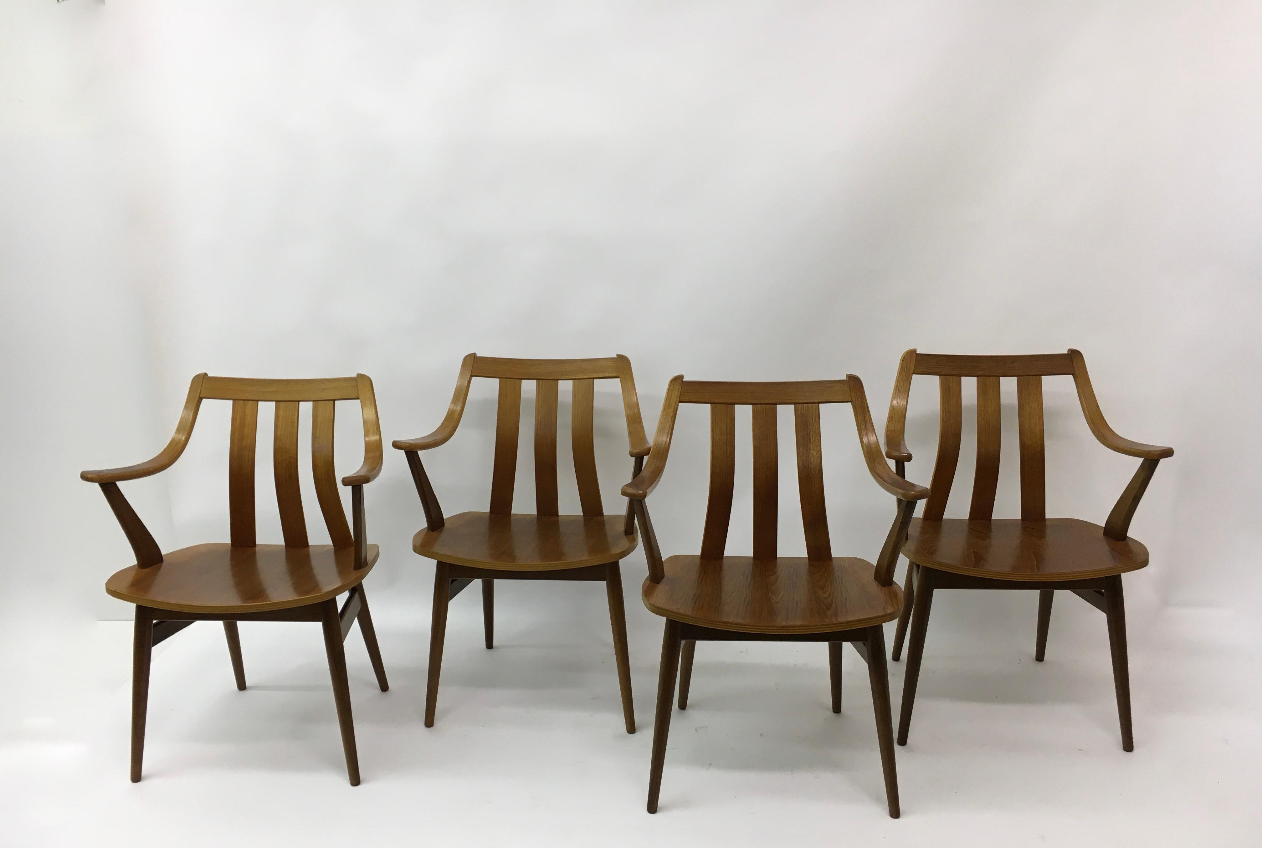 Dutch Set of  4 teak plywood dining chairs Attr. Pastoe , 1960’s For Sale