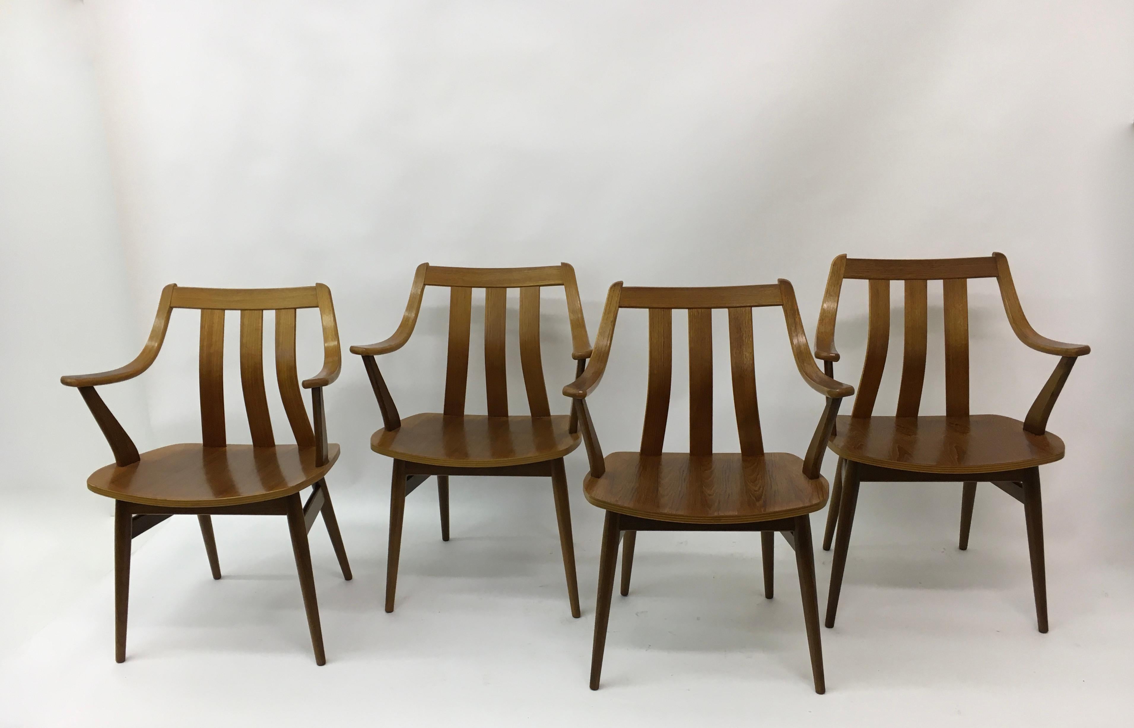 Set of  4 teak plywood dining chairs Attr. Pastoe , 1960’s In Good Condition For Sale In Delft, NL