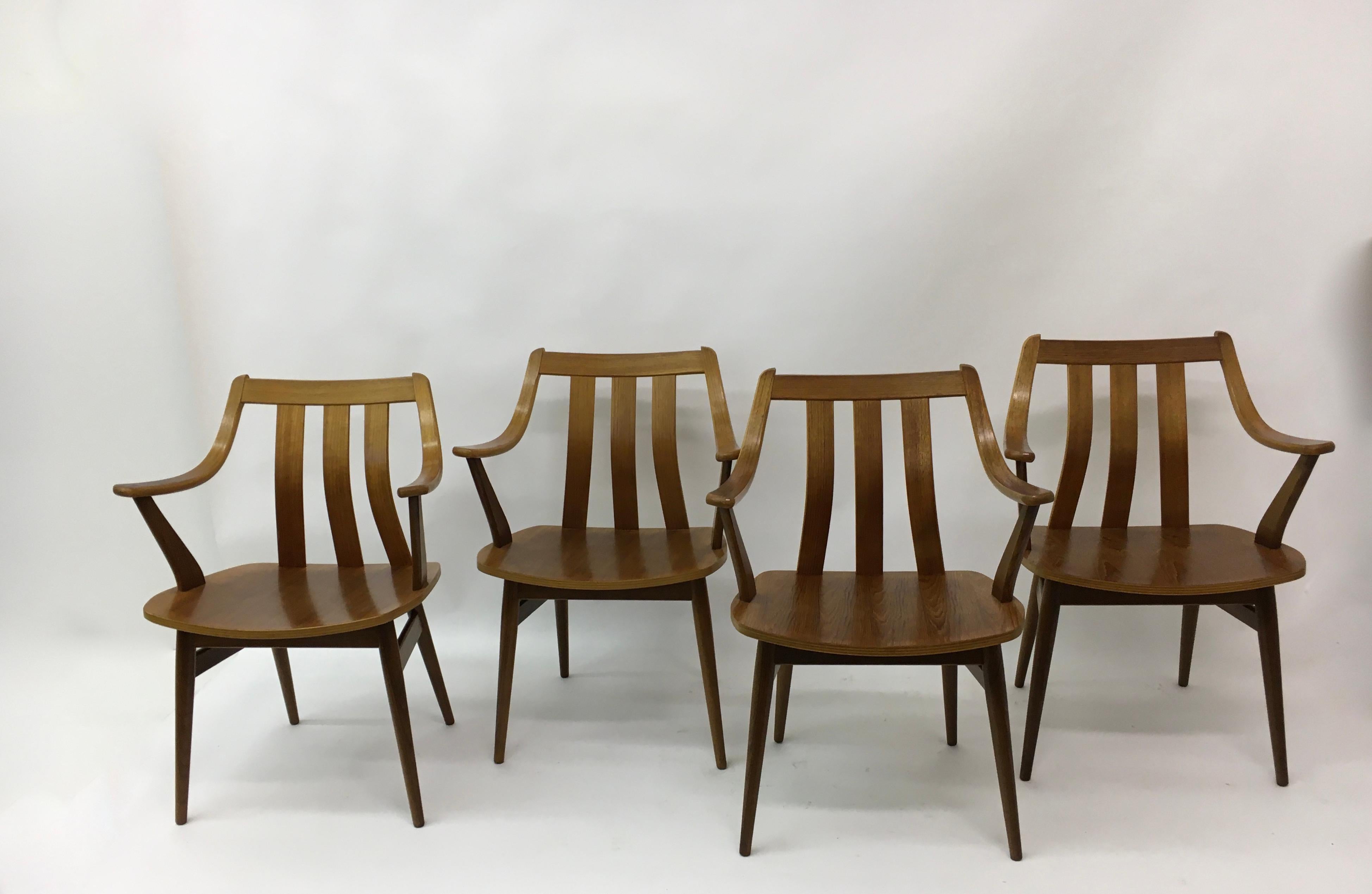 Mid-20th Century Set of  4 teak plywood dining chairs Attr. Pastoe , 1960’s For Sale