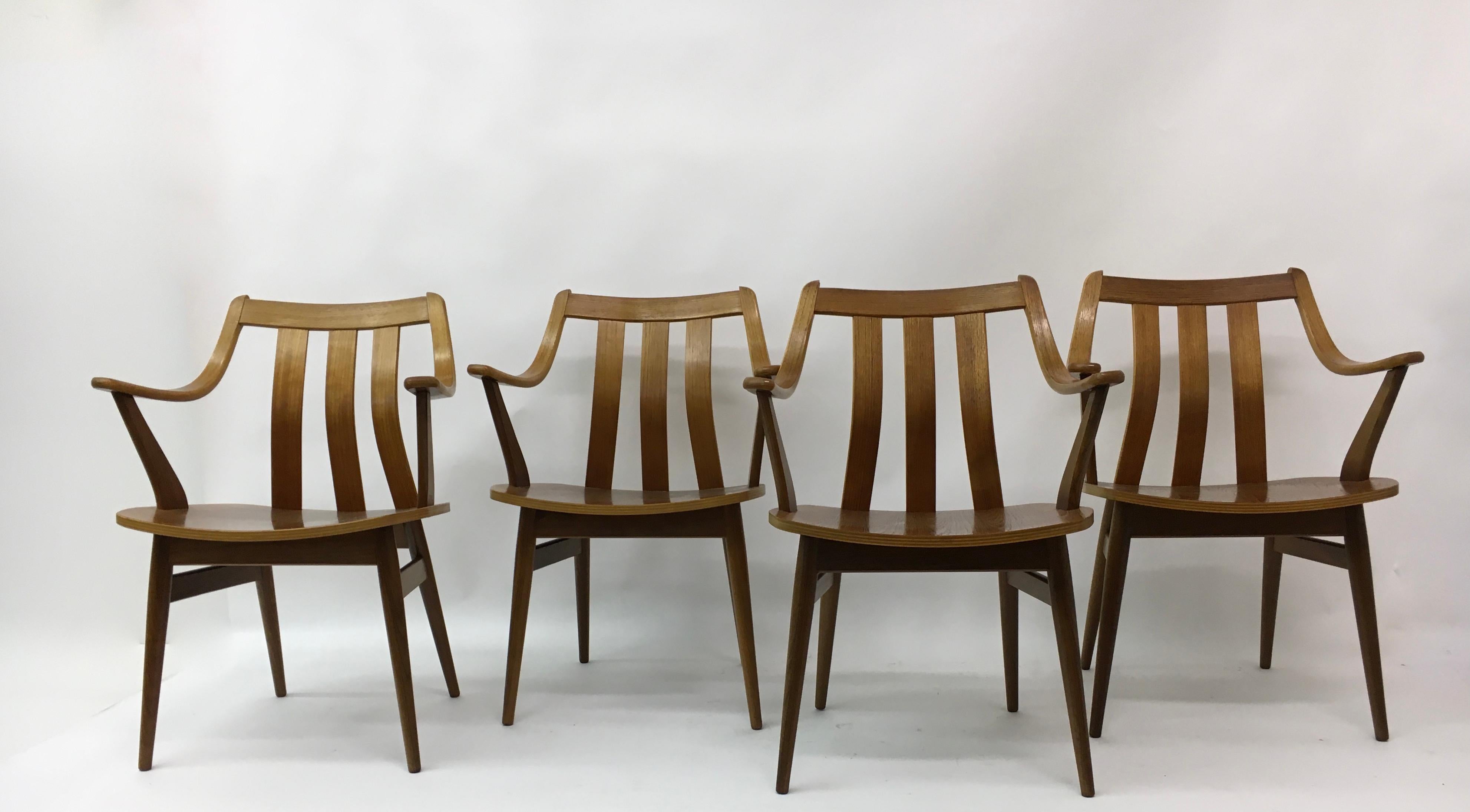 Plywood Set of  4 teak plywood dining chairs Attr. Pastoe , 1960’s For Sale