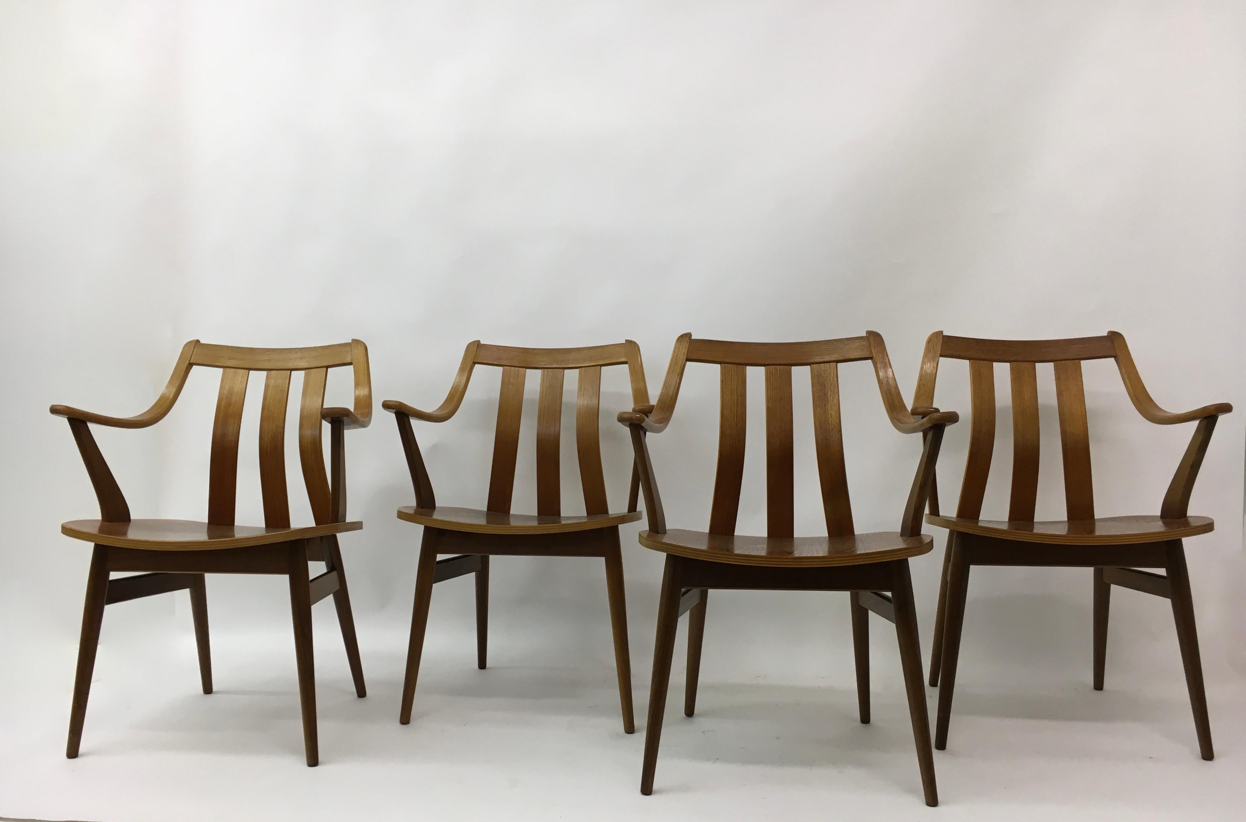 Set of  4 teak plywood dining chairs Attr. Pastoe , 1960’s For Sale 2