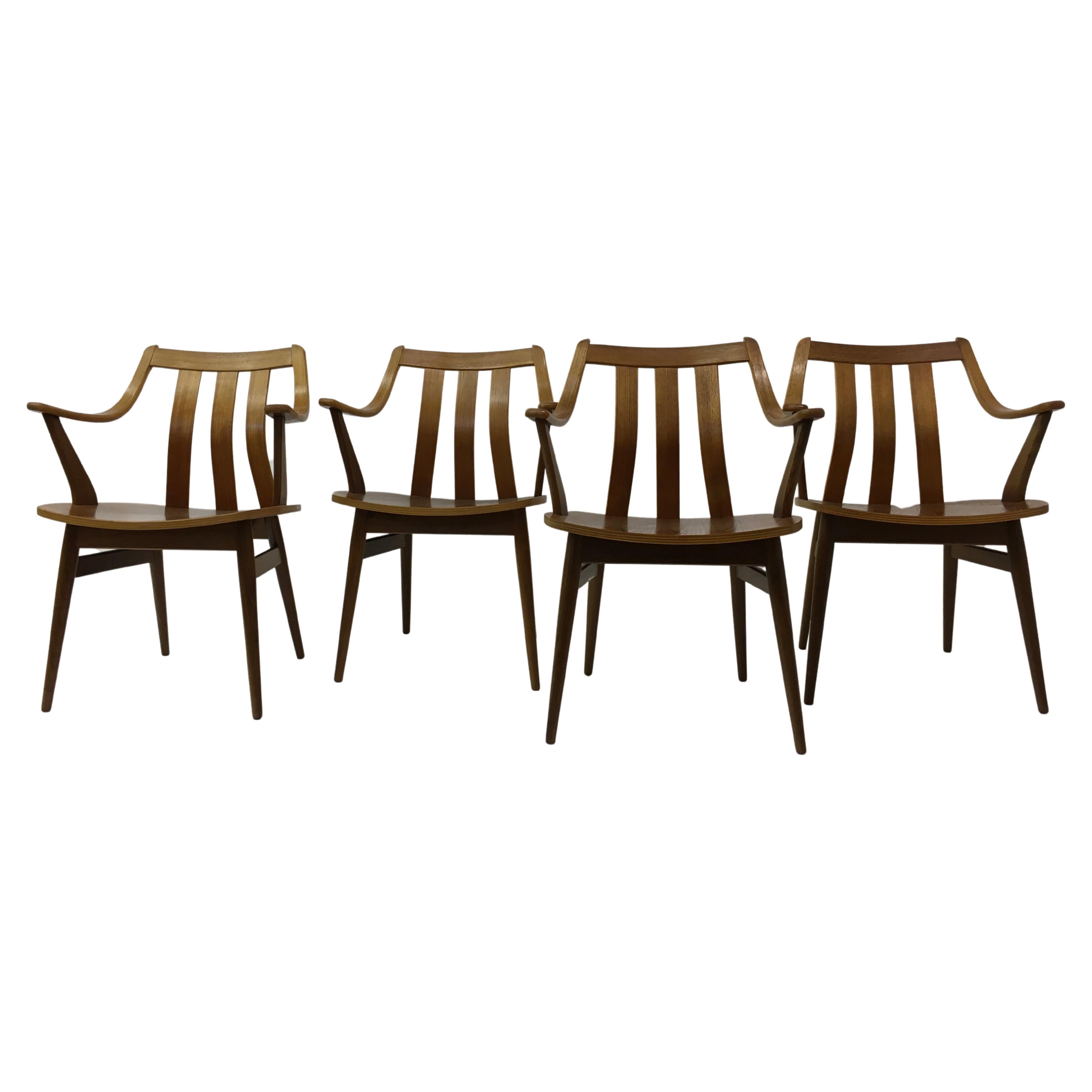Set of  4 teak plywood dining chairs Attr. Pastoe , 1960’s For Sale
