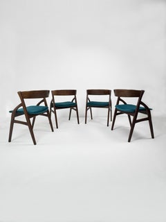 Set of 4 Teak & Velvet Dining Chairs, by Dyrlund Model 141, Denmark 1960's