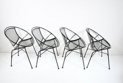 Ensemble de 4 chaises de salle à manger Tempestini pour Salterini "Radar" en fer émaillé noir, années 1950