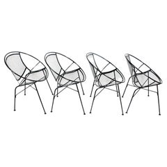 Set of 4 Tempestini for Salterini "Radar" Black Enamel Iron Dining Chairs, 1950s