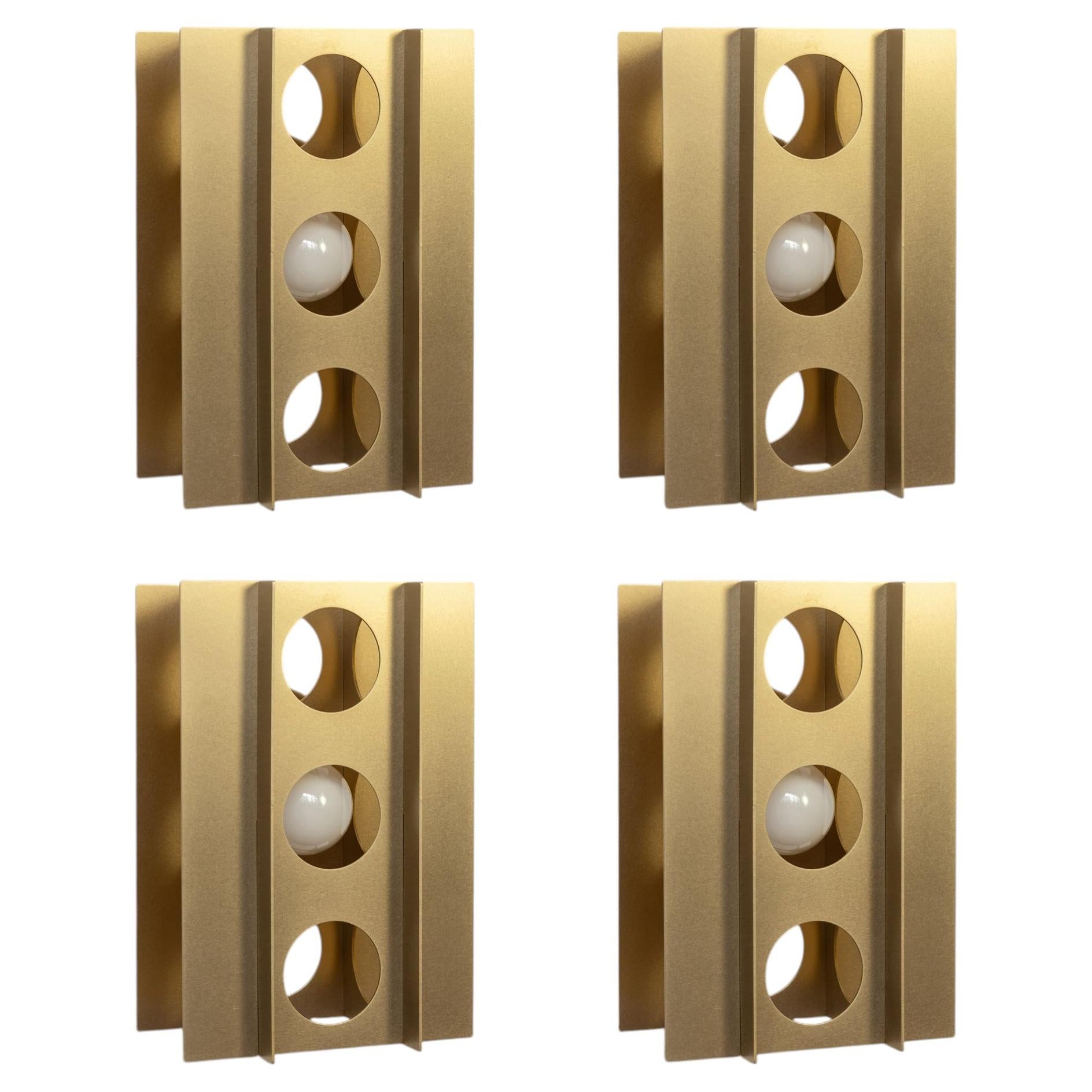 Set of 4, Tenfold Wall Sconce in Satin Brass, perforated metal, brutalist design