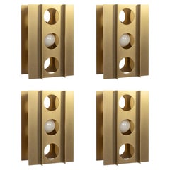 Set of 4, Tenfold Wall Sconce in Satin Brass, perforated metal, brutalist design