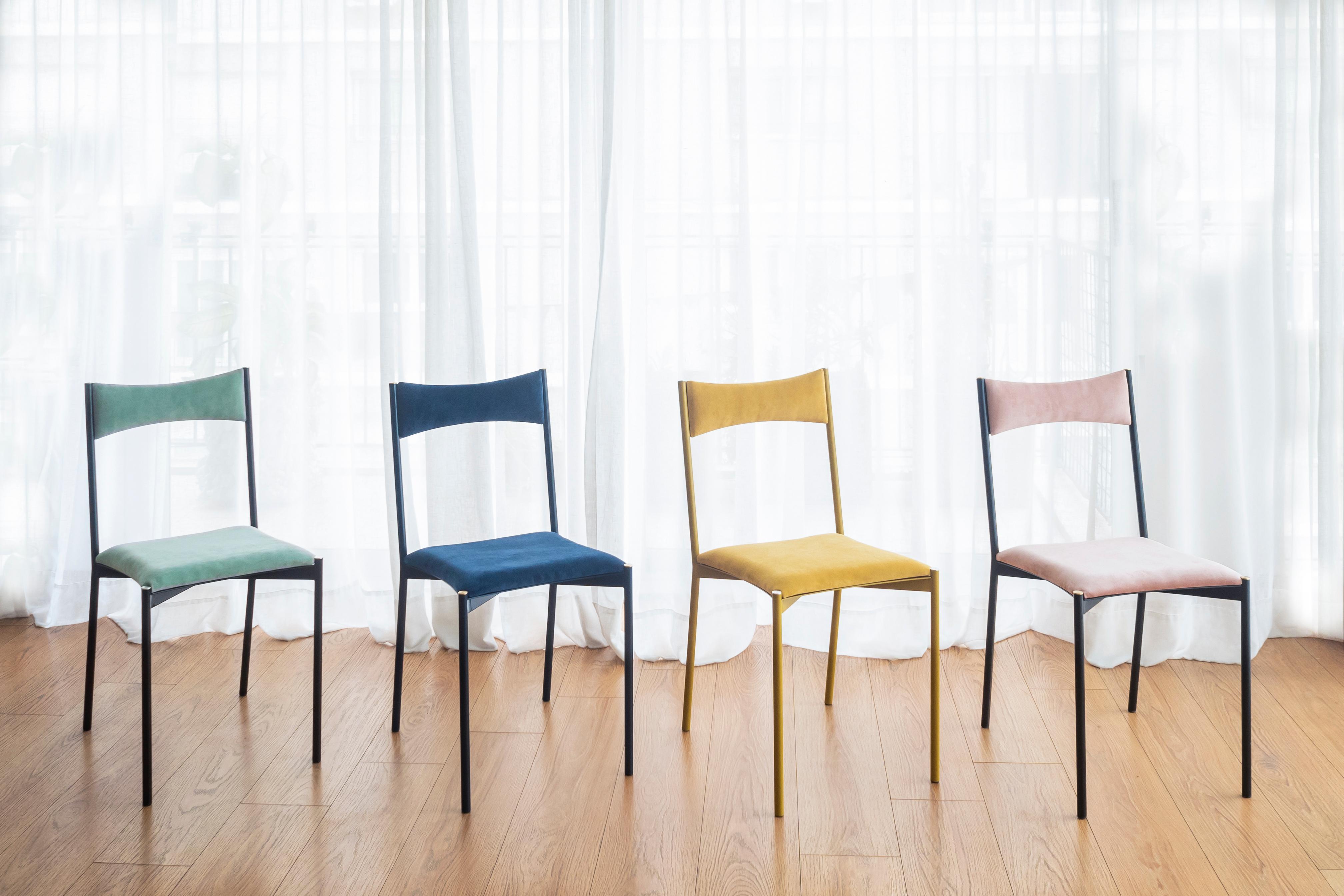 Modern Set of 4 Tensa Chairs 'Green, Blue, Yellow, Pink' by Ries For Sale