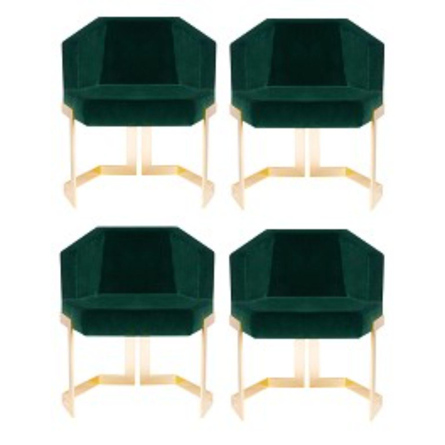 Set of 4 the hive dining chairs, Royal Stranger
Dimensions: 65.5 x 55 x 79 cm
Materials: Velvet. Legs polished brass.


A chair with an extremely luxurious vision. The Hive chair, as the name implies, is strong and robust in nature, its