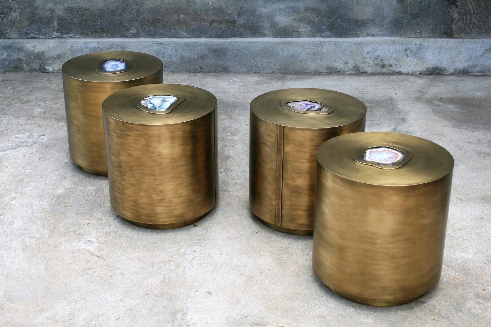 Set Of 4 The Tubes Brass Coffee Tables by Brutalist Be
One Of A Kind
Dimensions: Ø 40 cm x H 35 cm (each).
Materials: Brass and agate stone.

Also available in copper and in matte, glossy or black-patinated finishes. Please contact us. 

Brass acid
