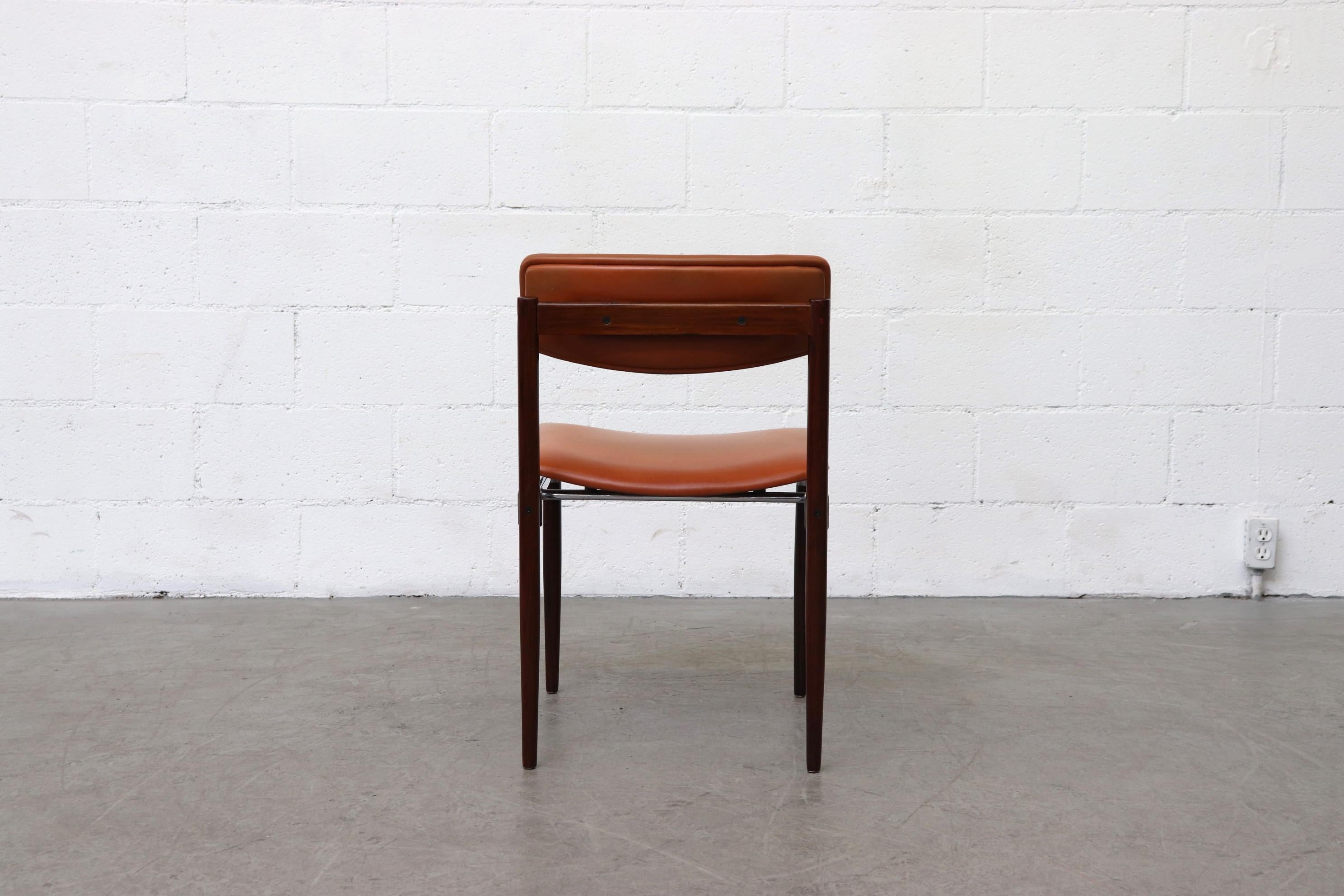 Set of 4 Thereca Butterscotch Leather Rosewood and Chrome Dining Chairs In Good Condition In Los Angeles, CA