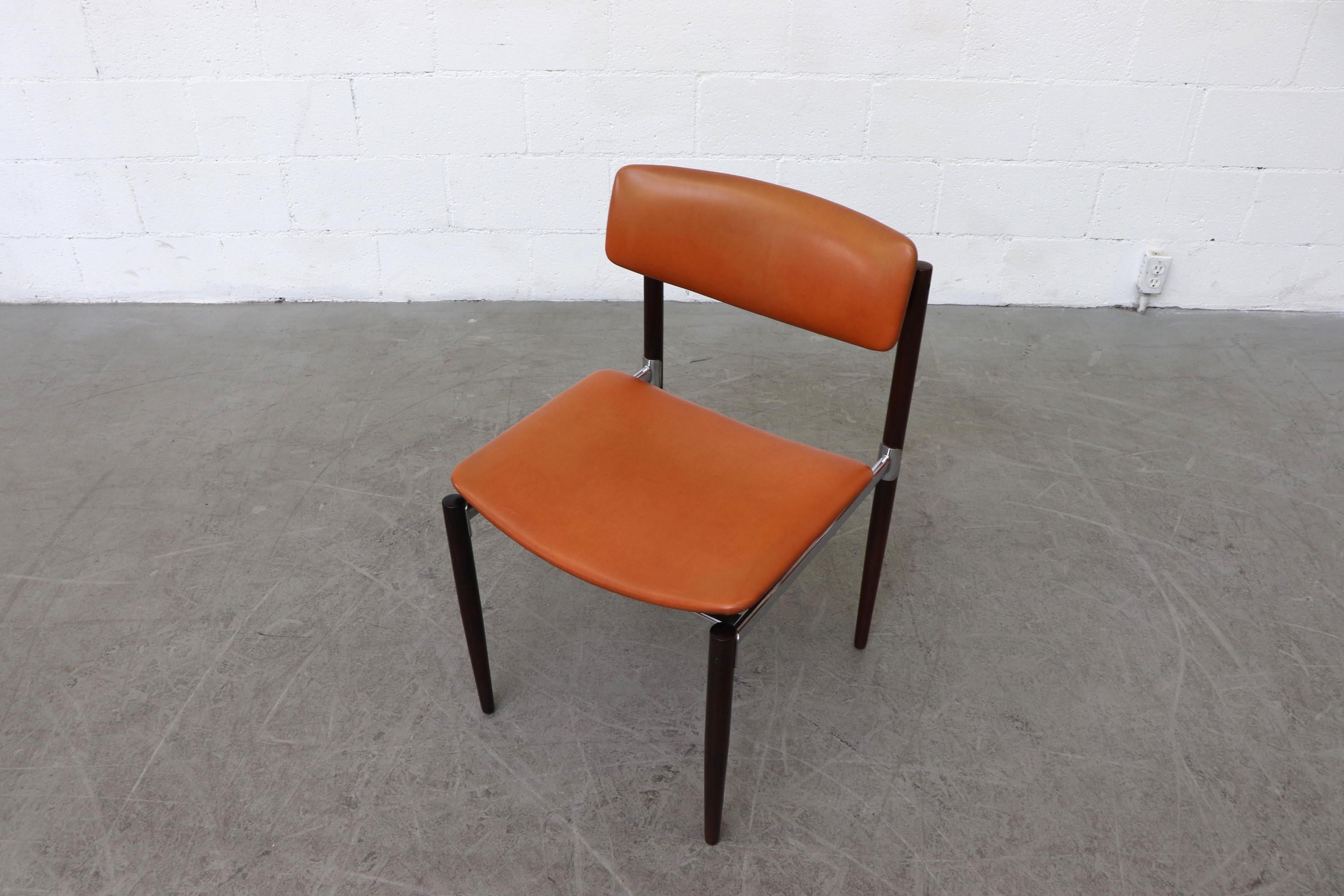 Late 20th Century Set of 4 Thereca Butterscotch Leather Rosewood and Chrome Dining Chairs