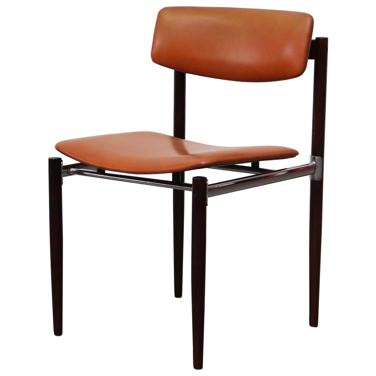 Set of 4 Thereca Butterscotch Leather Rosewood and Chrome Dining Chairs