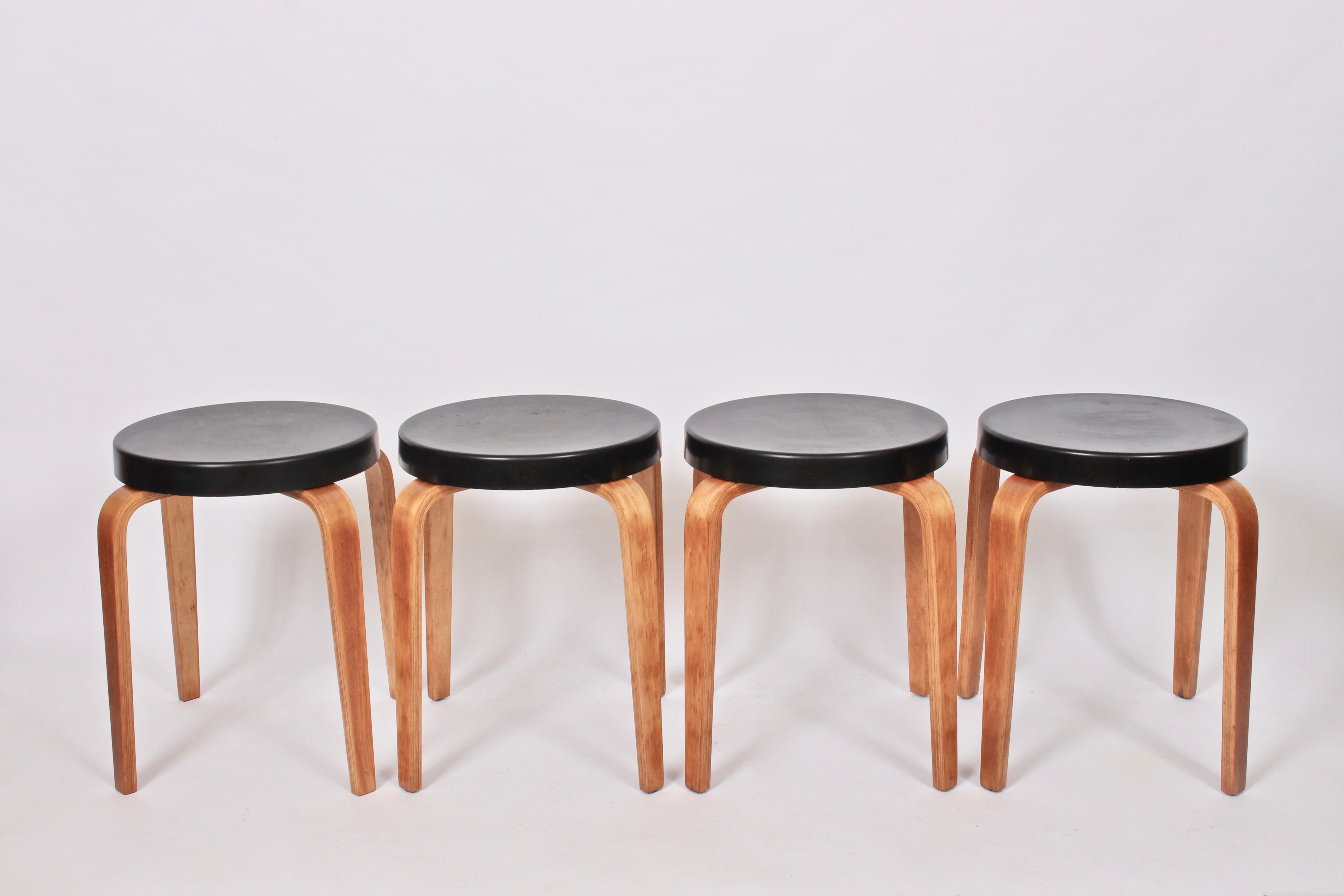 Art Deco set of 4 molded black Bakelite and bentwood nesting tables. Classic. Versatile. Rarity. Stamped THONET to mold on underside.