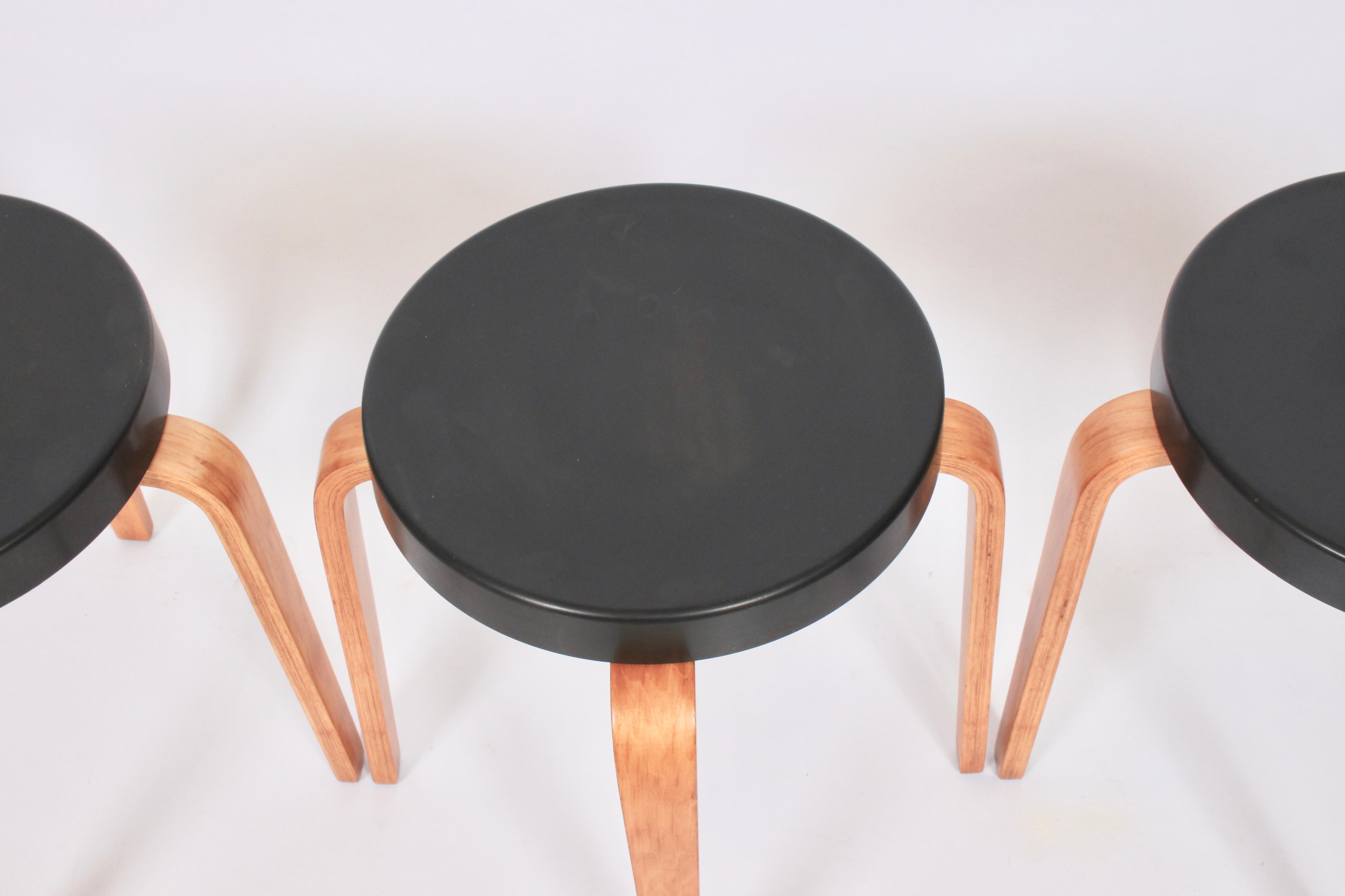 American Set of 4 Thonet Black Bakelite and Bentwood Stacking Stools, 1930s