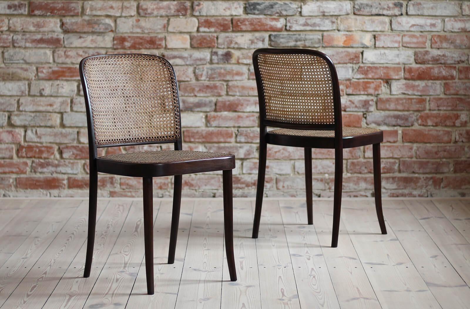Mid-20th Century Set of 4 Thonet Dining Chairs designed by J. Hoffmann, Model No. 811, 1940s