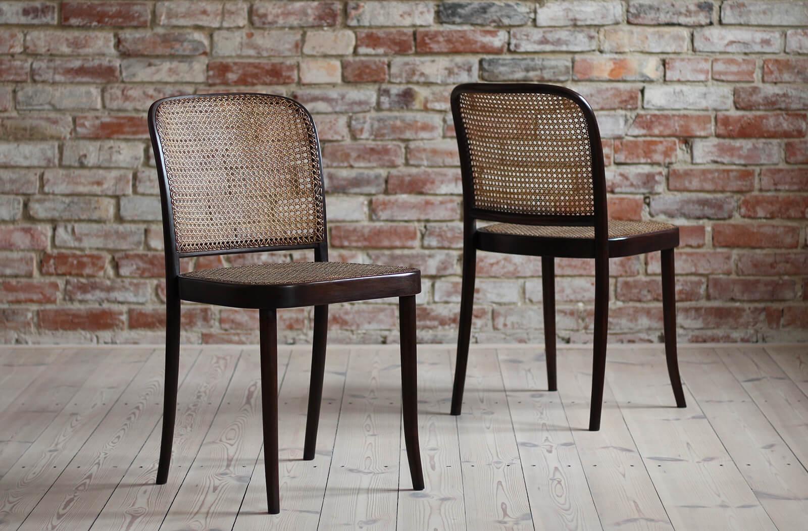 Cane Set of 4 Thonet Dining Chairs designed by J. Hoffmann, Model No. 811, 1940s