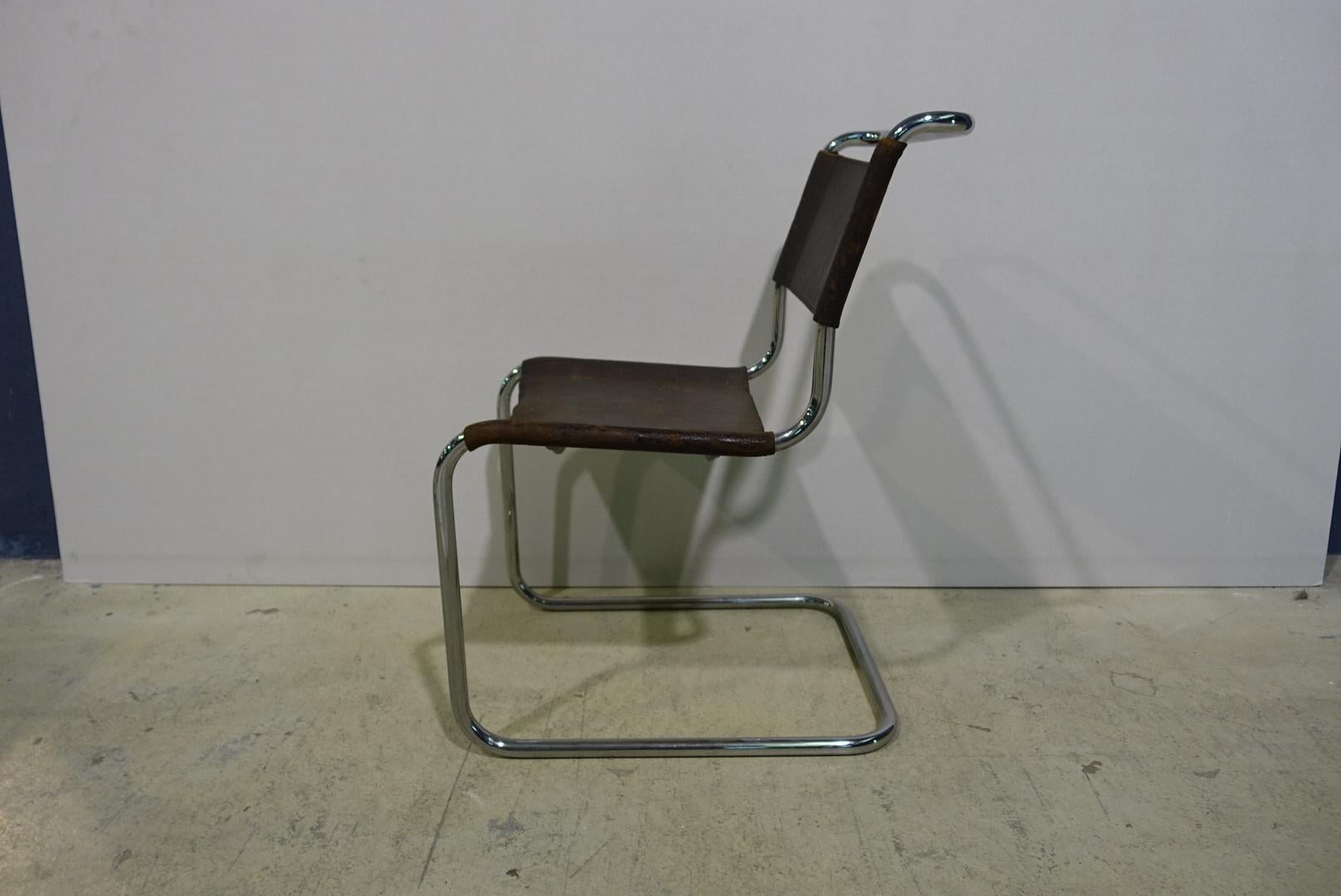 20th Century Set of 4 Thonet S33 Buffalo Leather Chromed Dining Chairs by Mart Stam, 1926